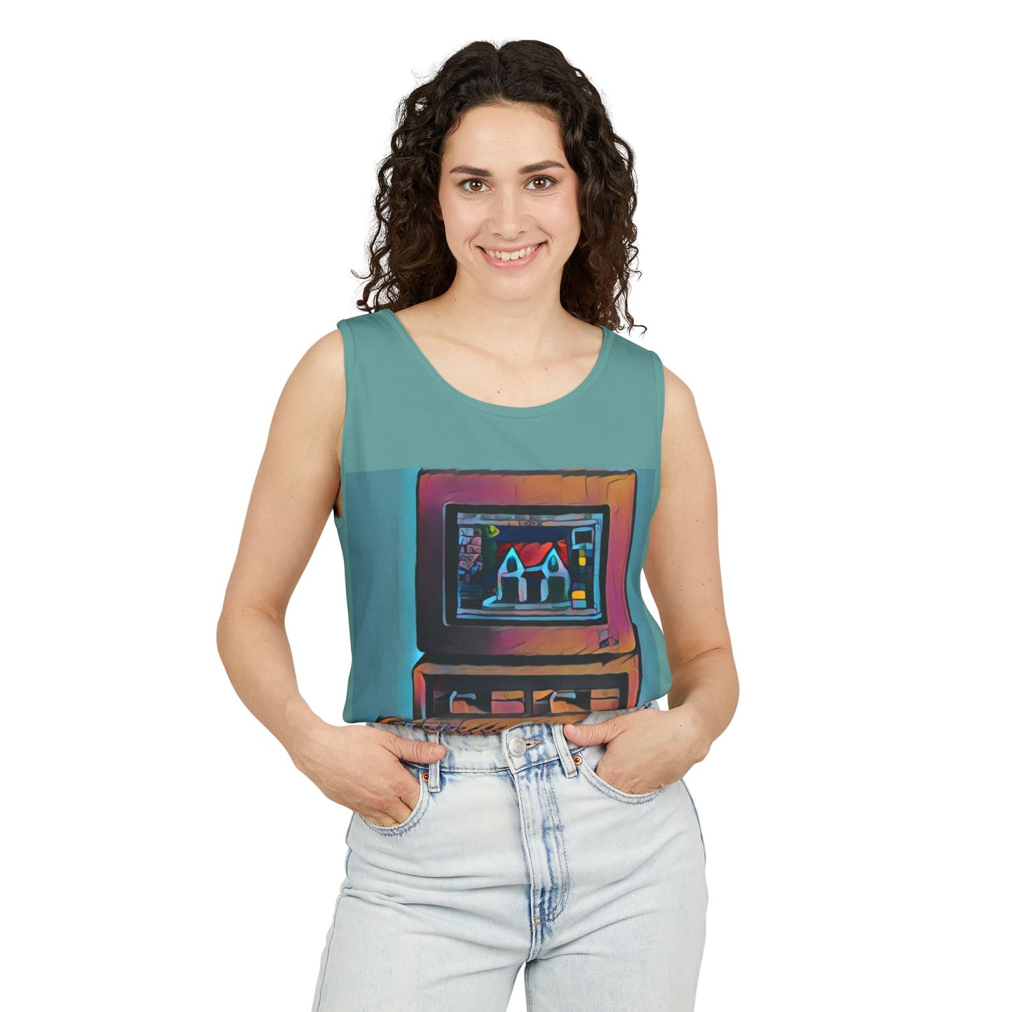 Classic business machine inspired Tank Top | Print Art Color | Unisex Retro Graphic Tee for Tech Lovers, Summer Fashion, Gift for Nerds, Festival Wear, 80s Style