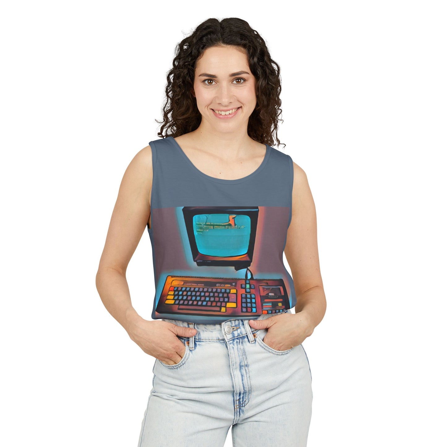 Classic 8 bit home computer inspired Tank Top | Print Art Color | Unisex Retro Graphic Tee for Tech Lovers, Summer Fashion, Gift for Nerds, Festival Wear, 80s Style
