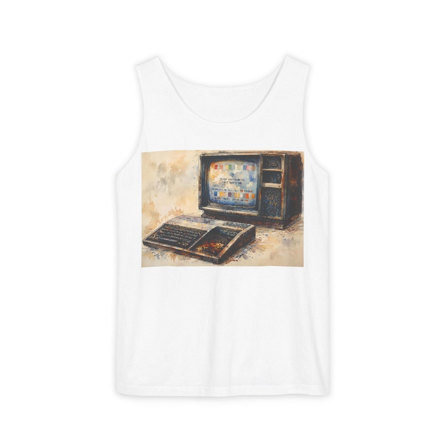 TI-99/4A Home Computer Inspired Tank Top | Oil Art Color | Unisex Retro Graphic Tee for Tech Lovers, Summer Fashion, Gift for Nerds, Festival Wear, 80s Style