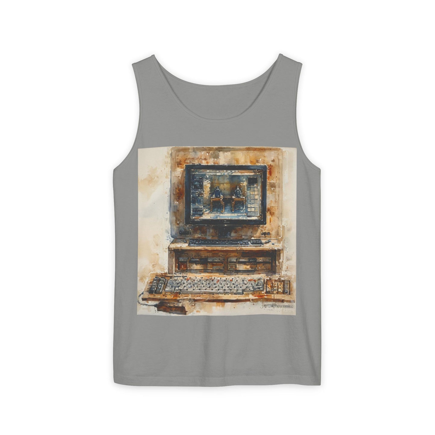 Classic business machine inspired Tank Top | Paint Art | Unisex Retro Graphic Tee for Tech Lovers, Summer Fashion, Gift for Nerds, Festival Wear, 80s Style