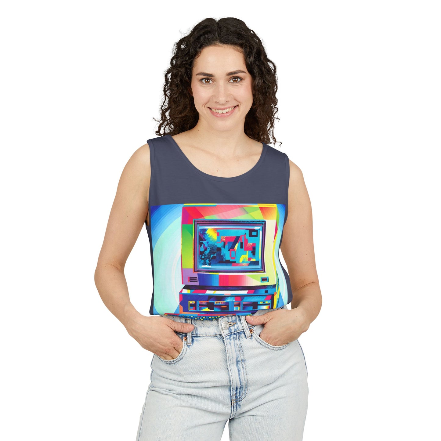 Classic business machine inspired Tank Top | Multi-Color Art | Unisex Retro Graphic Tee for Tech Lovers, Summer Fashion, Gift for Nerds, Festival Wear, 80s Style