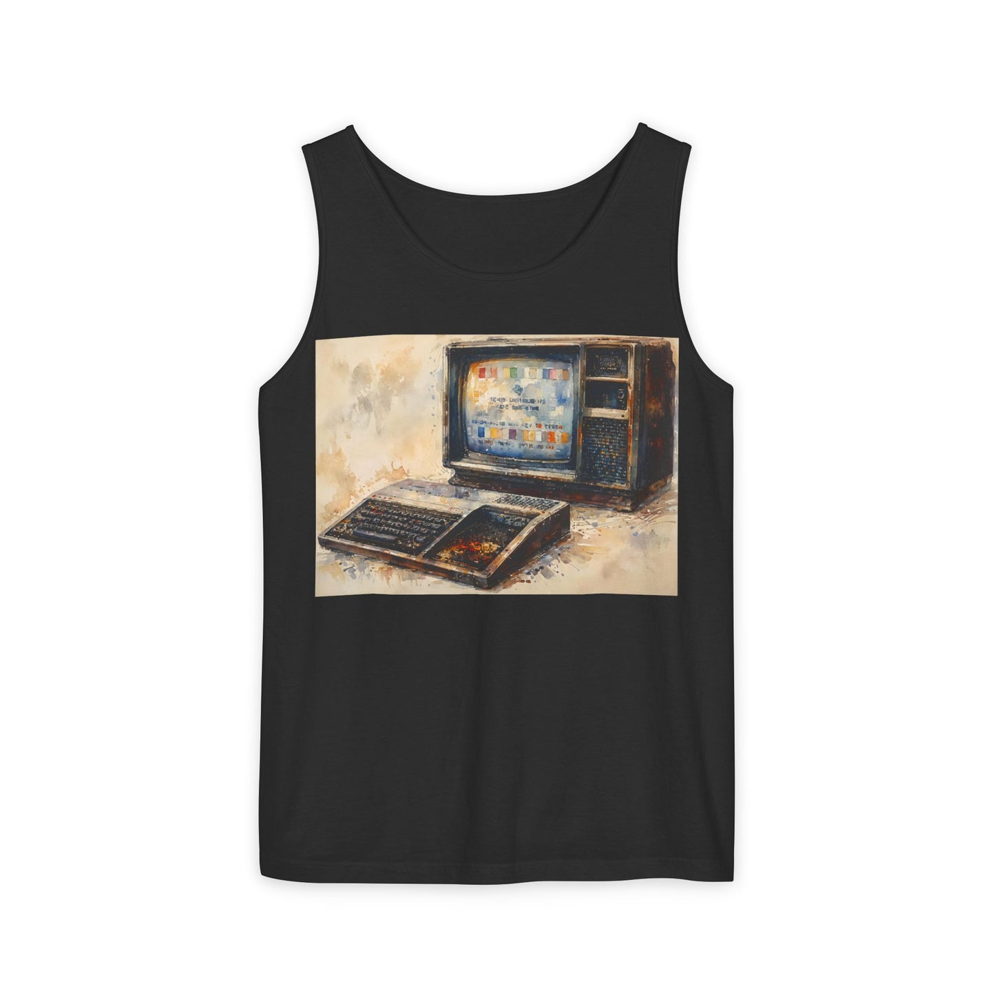 TI-99/4A Home Computer Inspired Tank Top | Oil Art Color | Unisex Retro Graphic Tee for Tech Lovers, Summer Fashion, Gift for Nerds, Festival Wear, 80s Style
