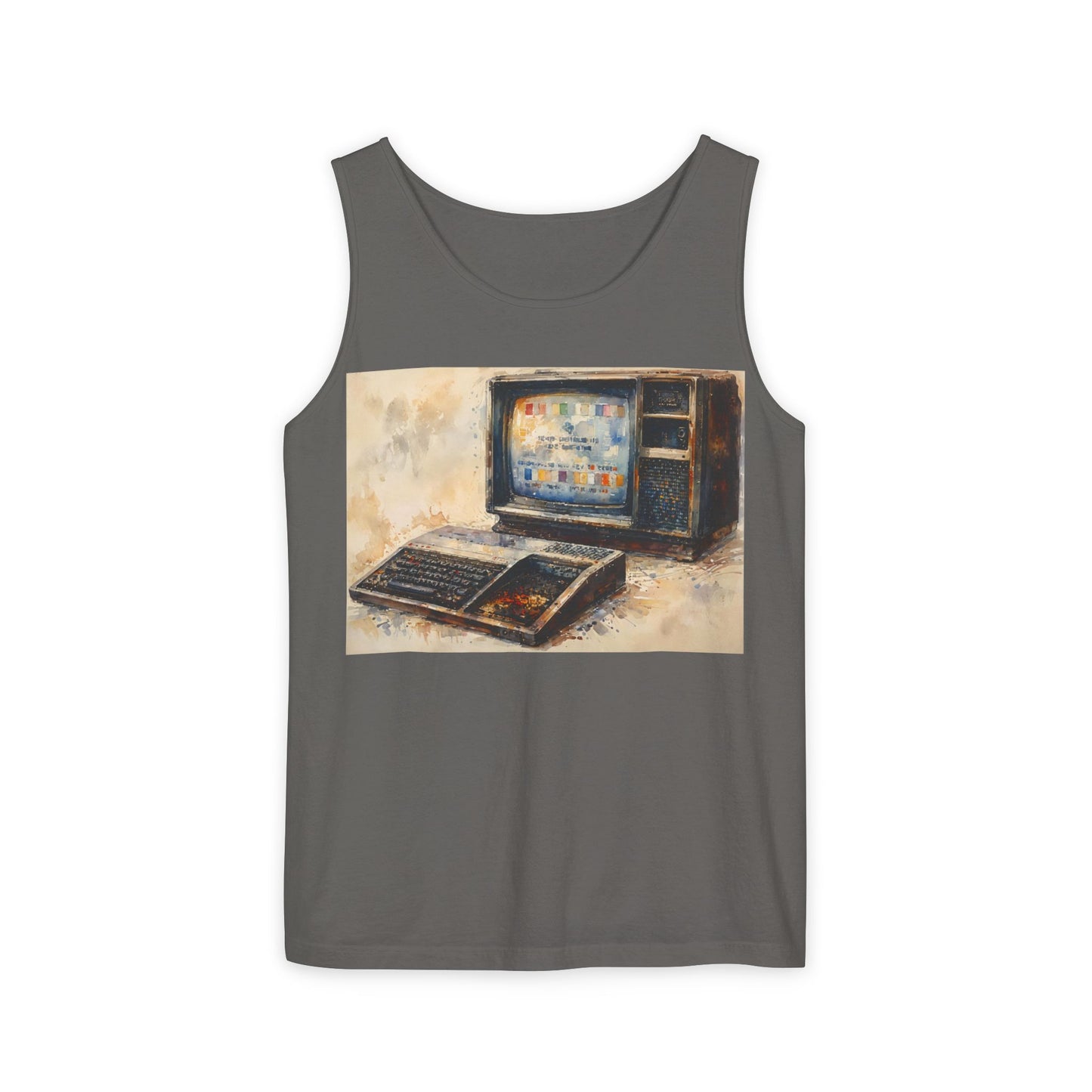 TI-99/4A Home Computer Inspired Tank Top | Oil Art Color | Unisex Retro Graphic Tee for Tech Lovers, Summer Fashion, Gift for Nerds, Festival Wear, 80s Style