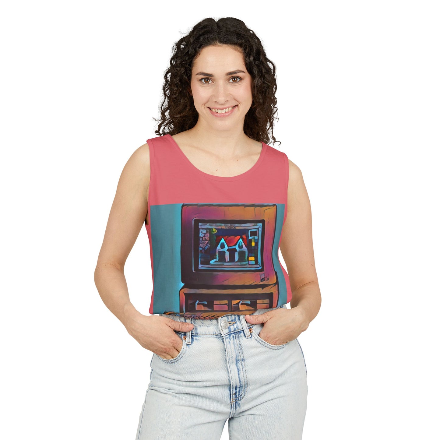 Classic business machine inspired Tank Top | Print Art Color | Unisex Retro Graphic Tee for Tech Lovers, Summer Fashion, Gift for Nerds, Festival Wear, 80s Style