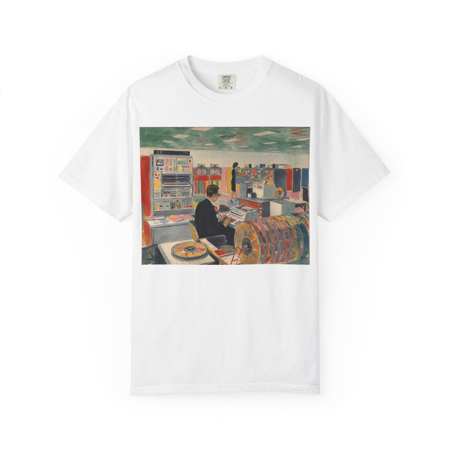 Classic Mainframe Computer T-Shirt with control panel on back - Modern Art Color