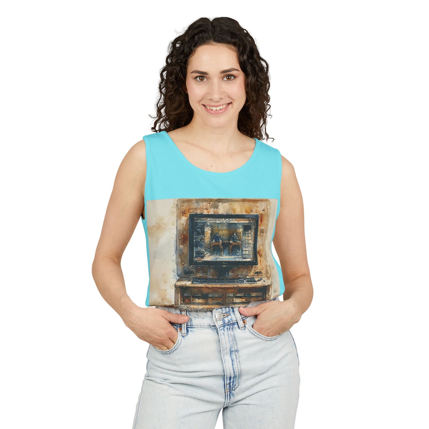 Classic business machine inspired Tank Top | Paint Art | Unisex Retro Graphic Tee for Tech Lovers, Summer Fashion, Gift for Nerds, Festival Wear, 80s Style