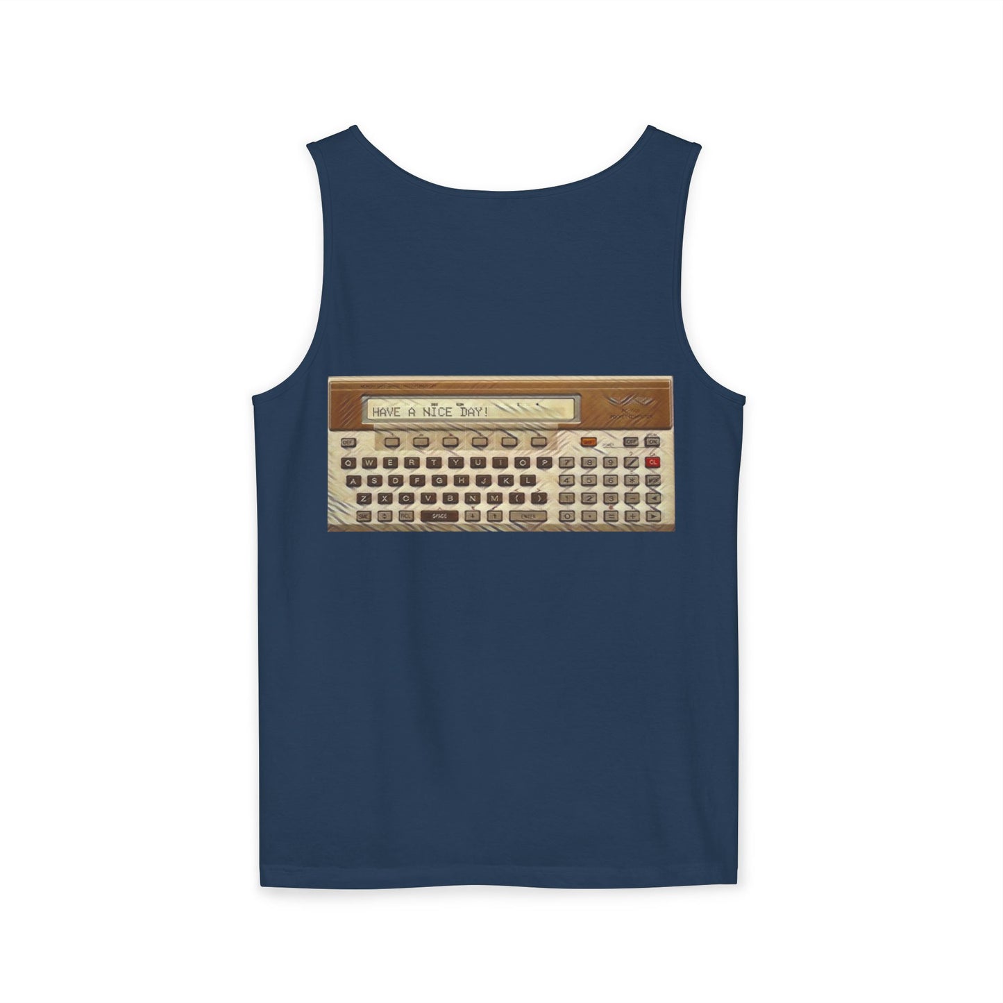 Pocket Computer Inspired Tank Top | Unisex Retro Graphic Tee for Tech Lovers, Summer Fashion, Gift for Nerds, Festival Wear, 80s Style