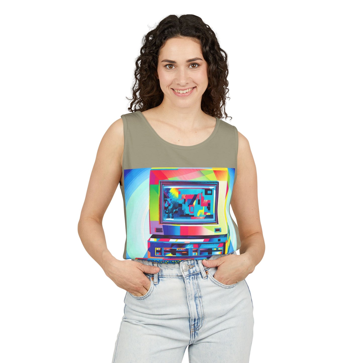 Classic business machine inspired Tank Top | Multi-Color Art | Unisex Retro Graphic Tee for Tech Lovers, Summer Fashion, Gift for Nerds, Festival Wear, 80s Style