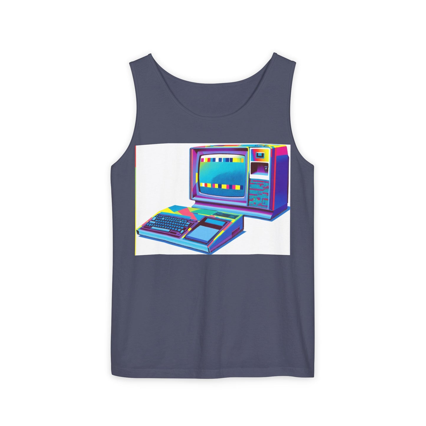 TI-99/4A Home Computer Inspired Tank Top | Multi-Color Modern Art | Unisex Retro Graphic Tee for Tech Lovers, Summer Fashion, Gift for Nerds, Festival Wear, 80s Style