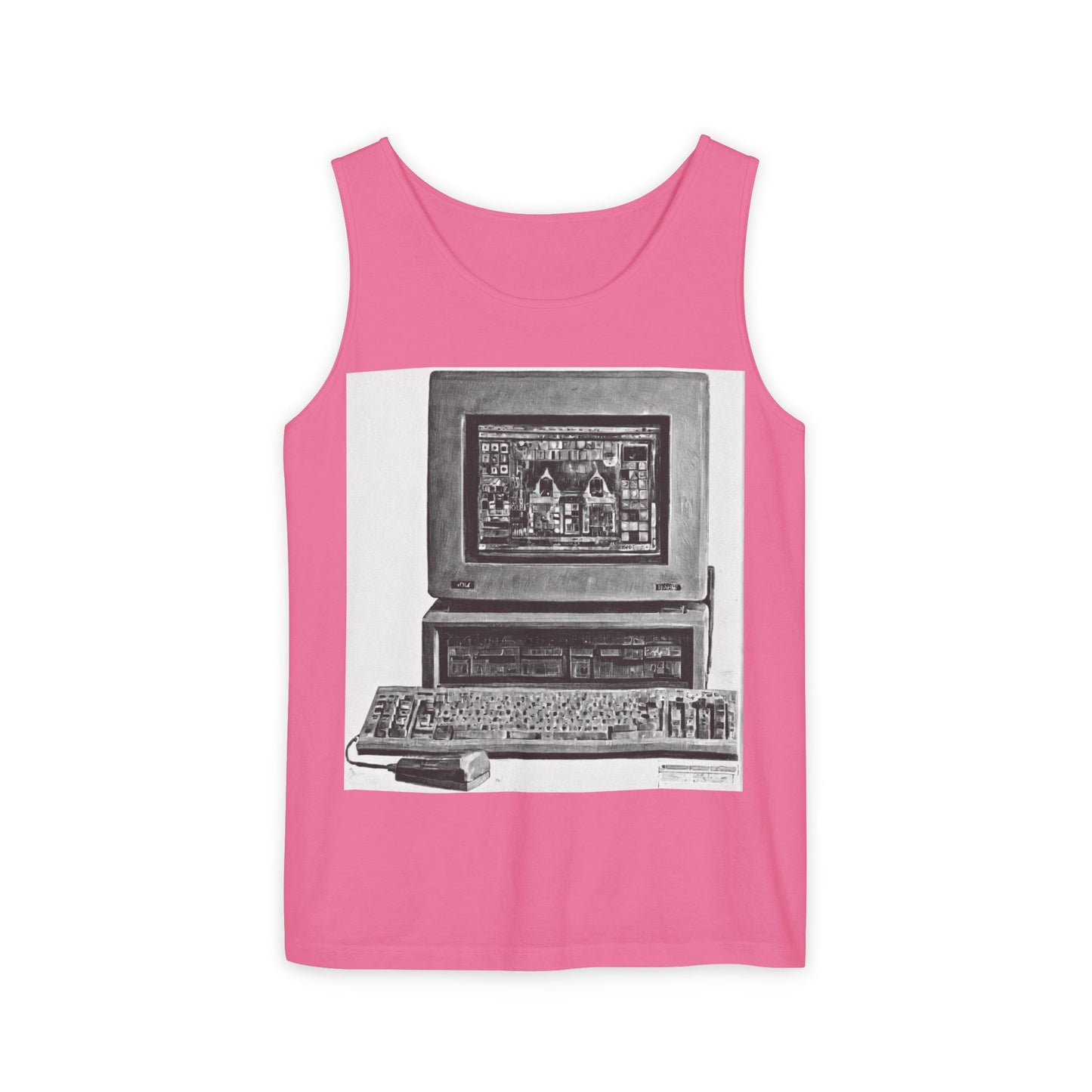 Classic business machine inspired Tank Top | Monochrome Art | Unisex Retro Graphic Tee for Tech Lovers, Summer Fashion, Gift for Nerds, Festival Wear, 80s Style