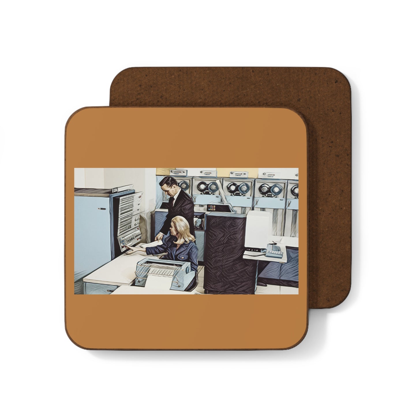 Classic Mainframe in Brown Hardboard Coaster in Print Art Color for Tech Enthusiast & Creatives