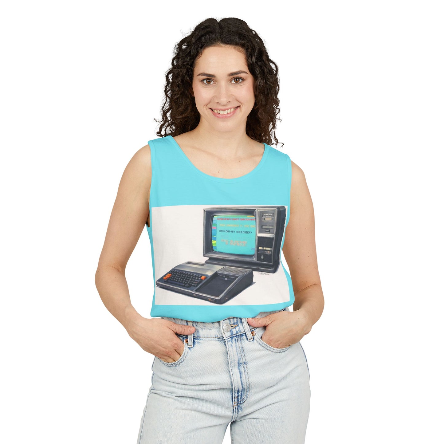 TI-99/4A Home Computer Inspired Tank Top | Mosaic Art Color | Unisex Retro Graphic Tee for Tech Lovers, Summer Fashion, Gift for Nerds, Festival Wear, 80s Style