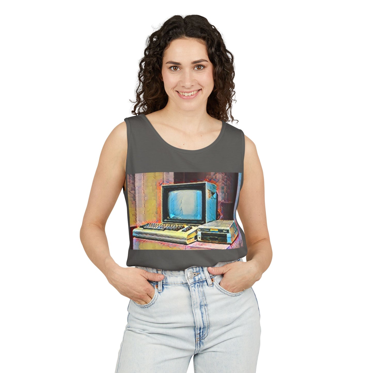 Classic 8 bit home computer inspired Tank Top | Spray Art Color | Unisex Retro Graphic Tee for Tech Lovers, Summer Fashion, Gift for Nerds, Festival Wear, 80s Style