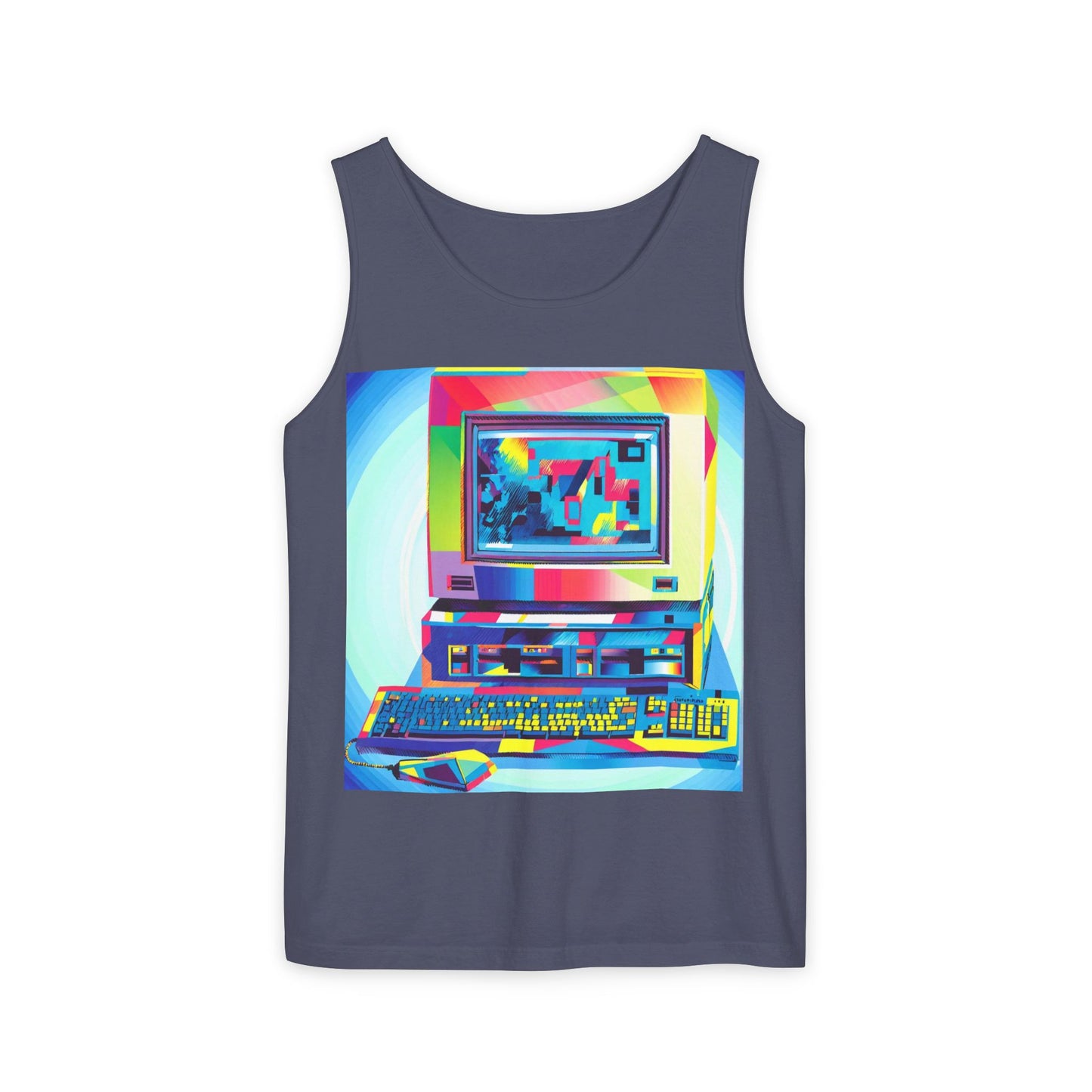 Classic business machine inspired Tank Top | Multi-Color Art | Unisex Retro Graphic Tee for Tech Lovers, Summer Fashion, Gift for Nerds, Festival Wear, 80s Style