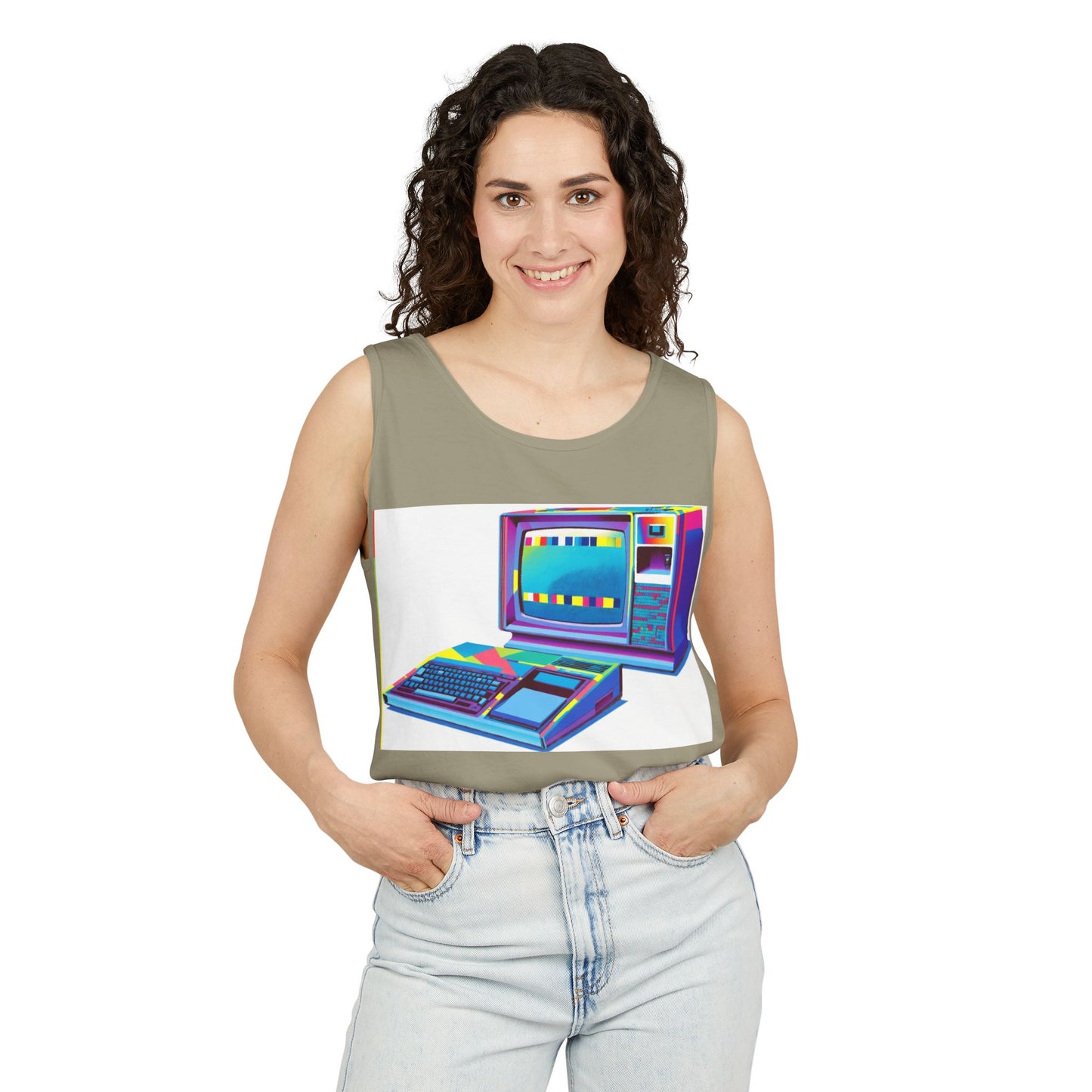TI-99/4A Home Computer Inspired Tank Top | Multi-Color Modern Art | Unisex Retro Graphic Tee for Tech Lovers, Summer Fashion, Gift for Nerds, Festival Wear, 80s Style