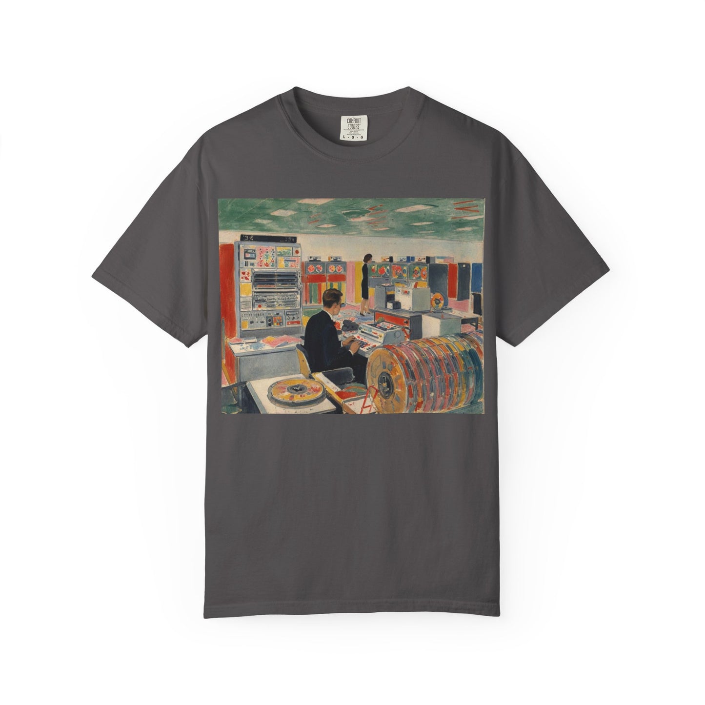 Classic Mainframe Computer T-Shirt with control panel on back - Modern Art Color