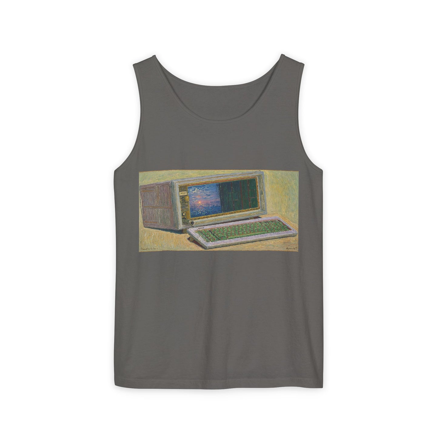 Classic Luggable PC Inspired Tank Top | Unisex Retro Graphic Tee for Tech Lovers, Summer Fashion, Gift for Nerds, Festival Wear, 80s Style