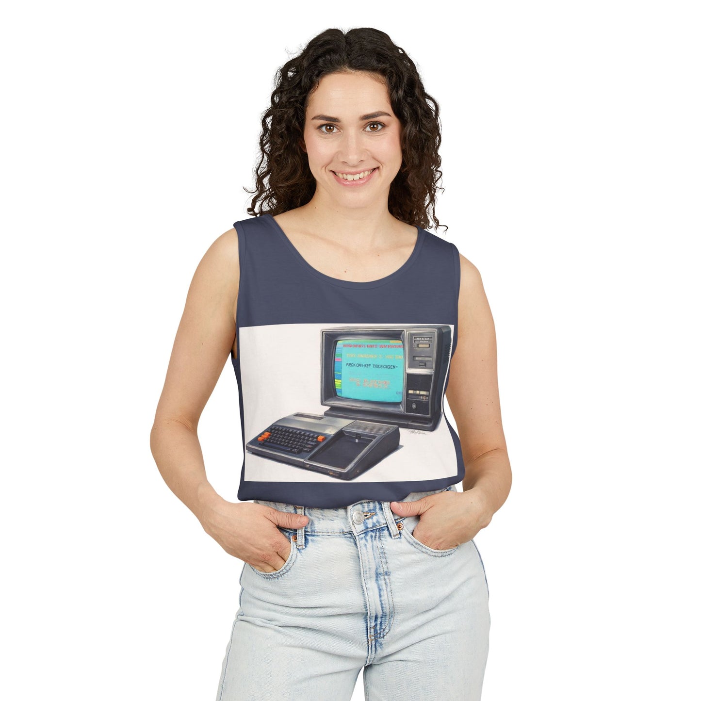 TI-99/4A Home Computer Inspired Tank Top | Mosaic Art Color | Unisex Retro Graphic Tee for Tech Lovers, Summer Fashion, Gift for Nerds, Festival Wear, 80s Style
