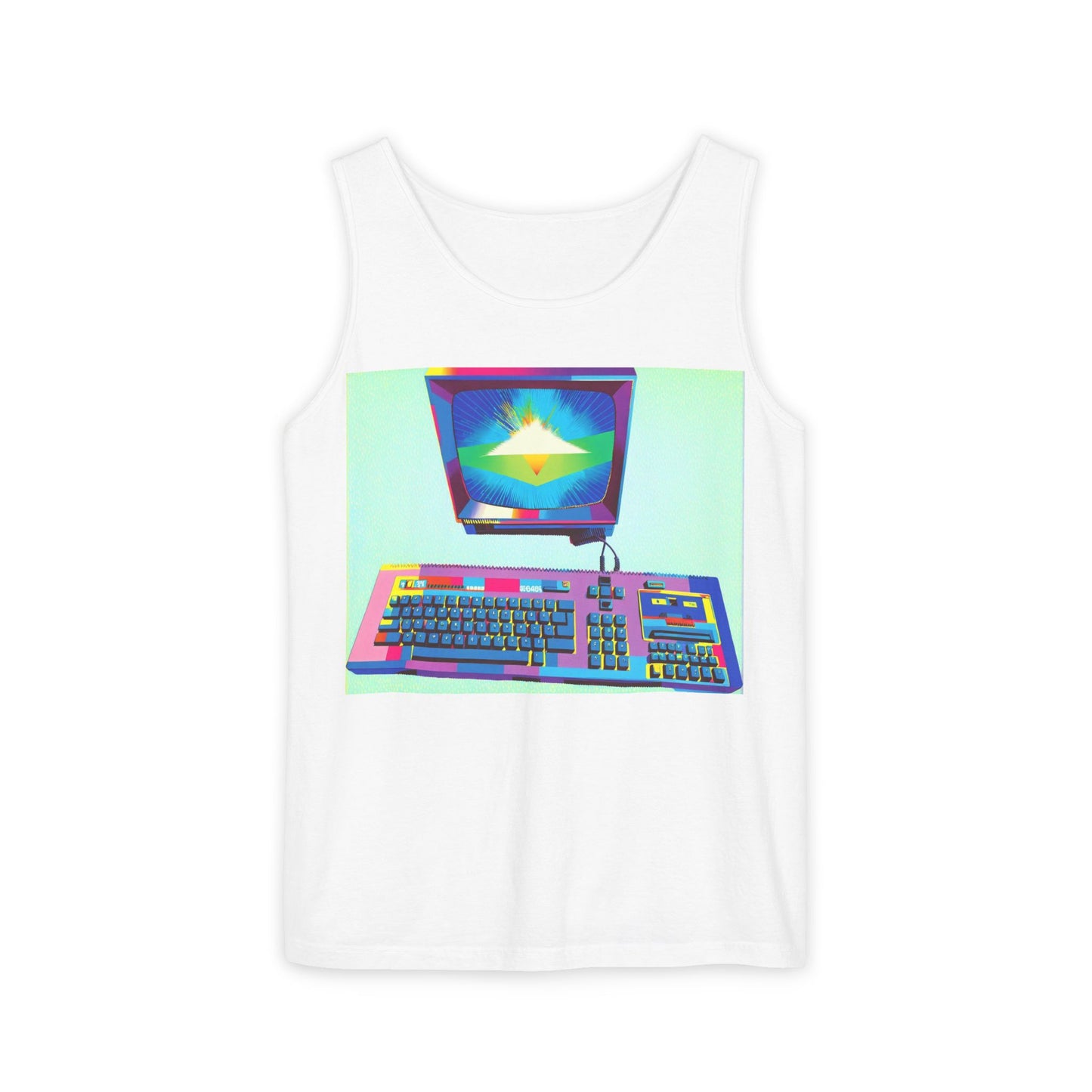 Classic 8 bit home computer inspired Tank Top | Multi-Color Art | Unisex Retro Graphic Tee for Tech Lovers, Summer Fashion, Gift for Nerds, Festival Wear, 80s Style