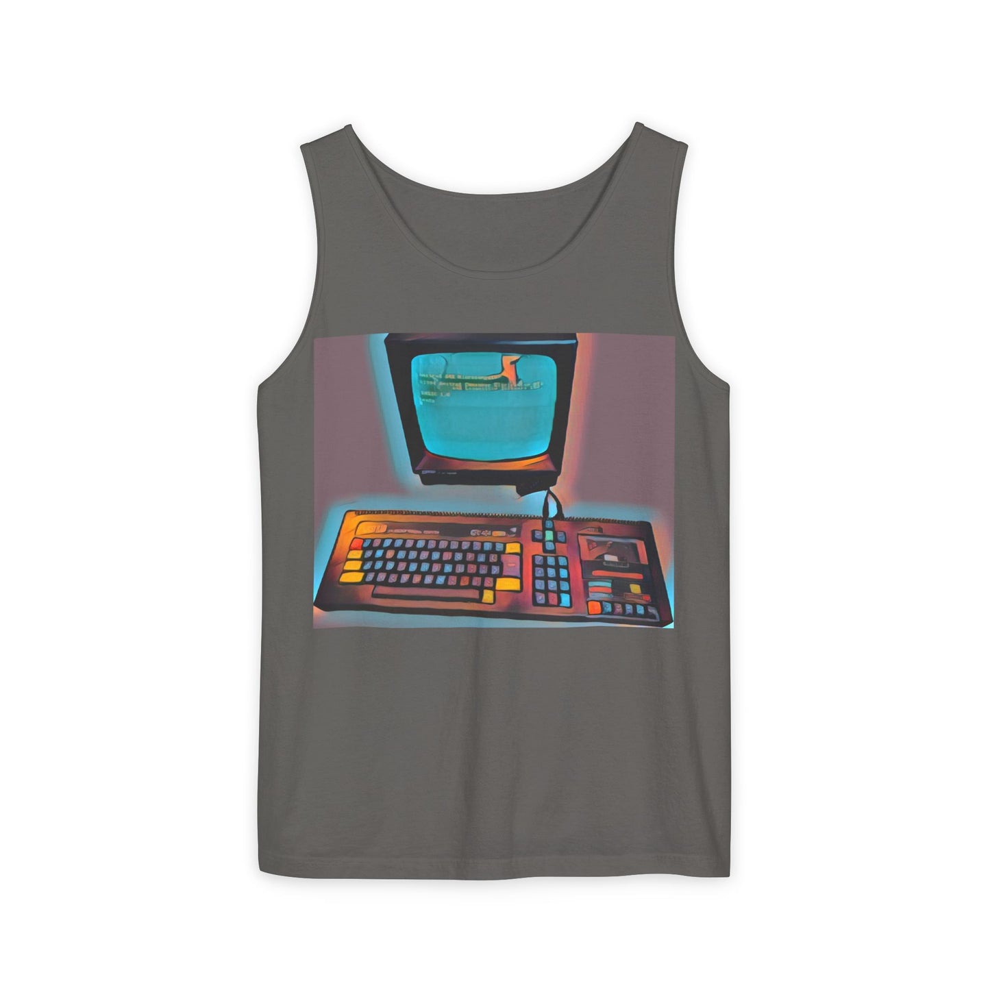 Classic 8 bit home computer inspired Tank Top | Print Art Color | Unisex Retro Graphic Tee for Tech Lovers, Summer Fashion, Gift for Nerds, Festival Wear, 80s Style