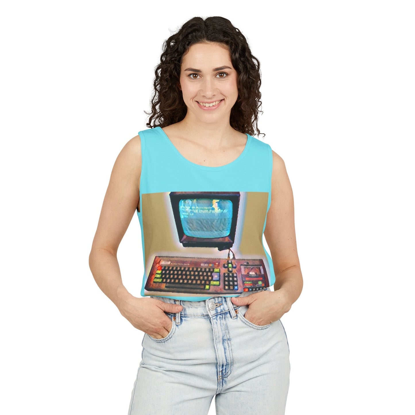 Classic 8 bit home computer inspired Tank Top | Color Print Art | Unisex Retro Graphic Tee for Tech Lovers, Summer Fashion, Gift for Nerds, Festival Wear, 80s Style