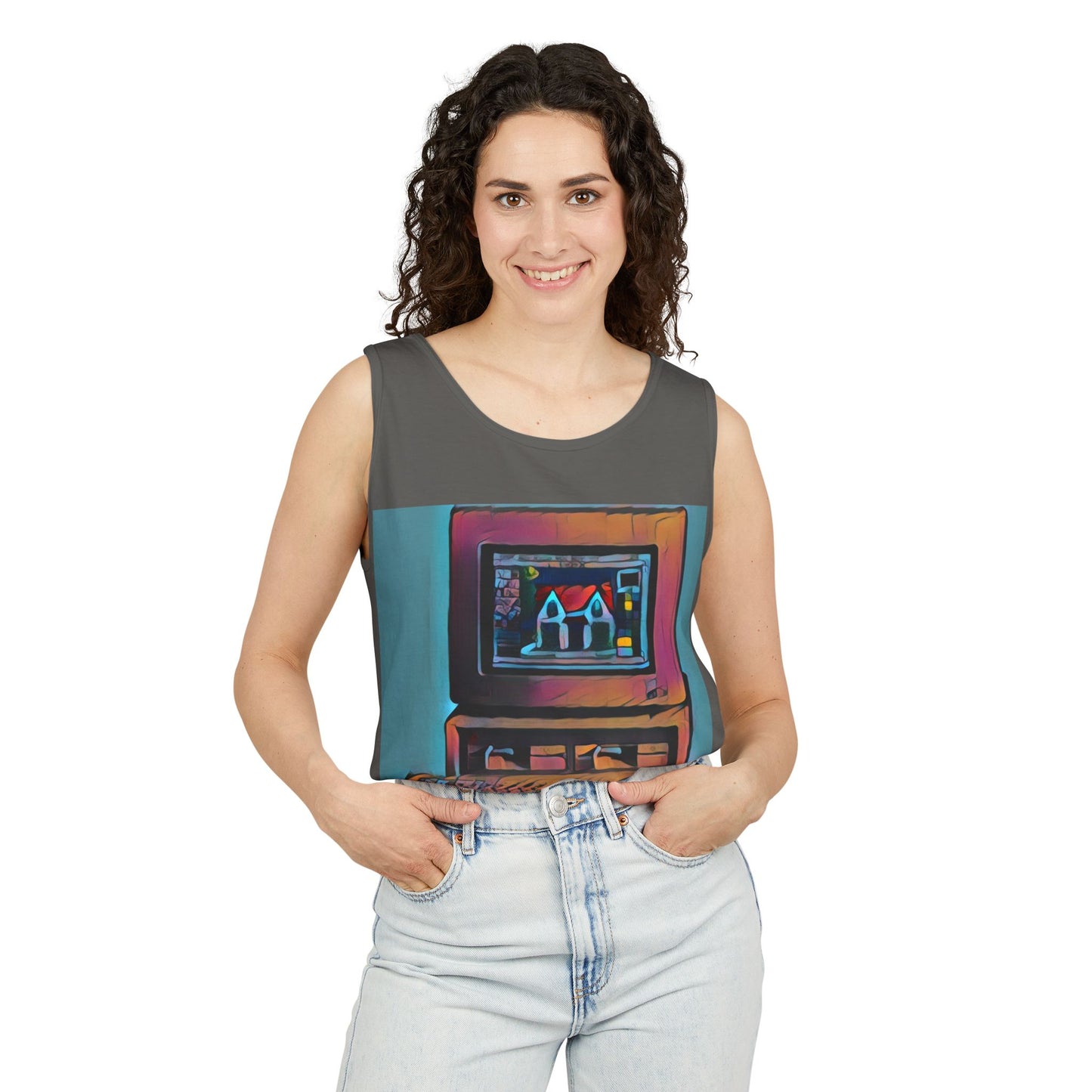Classic business machine inspired Tank Top | Print Art Color | Unisex Retro Graphic Tee for Tech Lovers, Summer Fashion, Gift for Nerds, Festival Wear, 80s Style