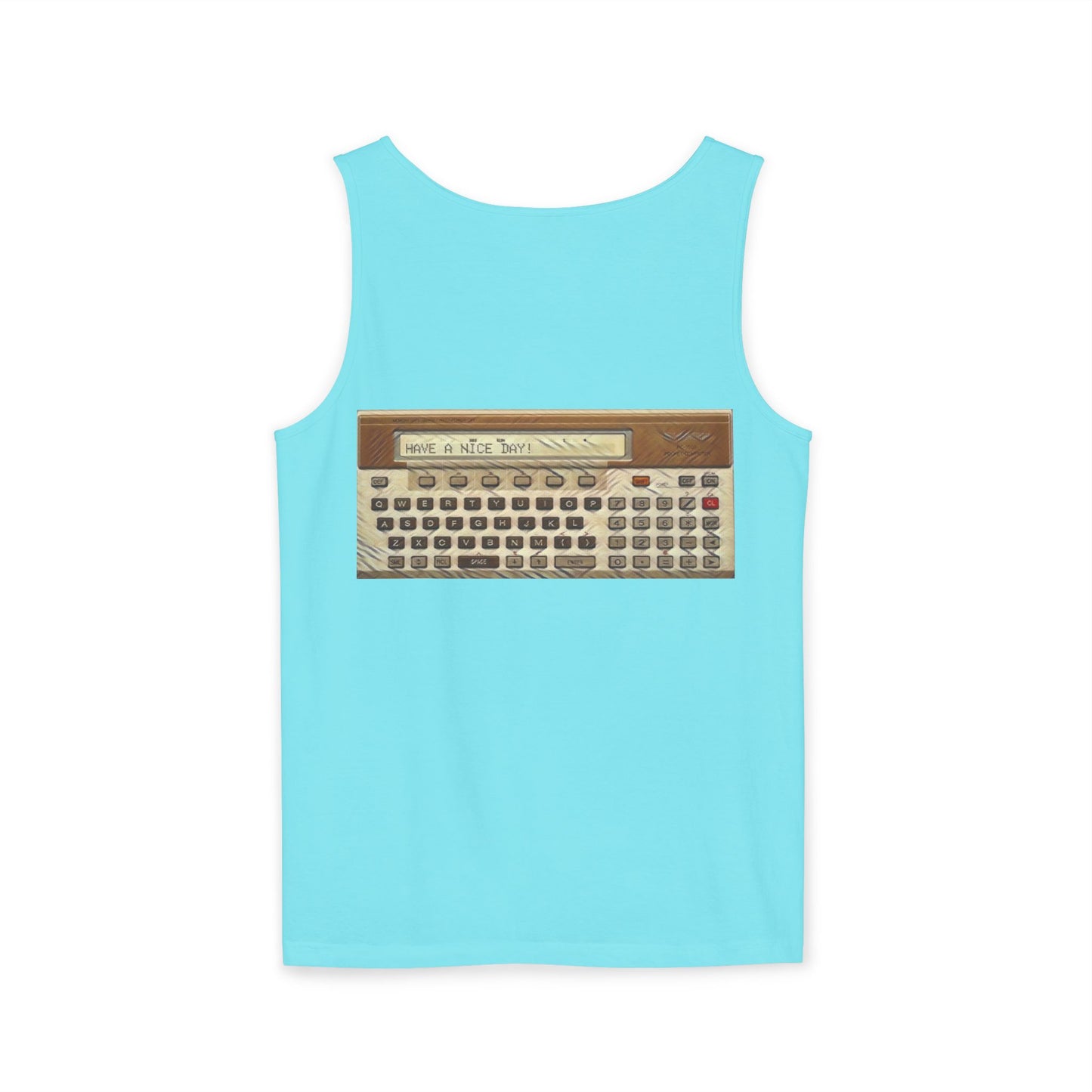 Pocket Computer Inspired Tank Top | Unisex Retro Graphic Tee for Tech Lovers, Summer Fashion, Gift for Nerds, Festival Wear, 80s Style