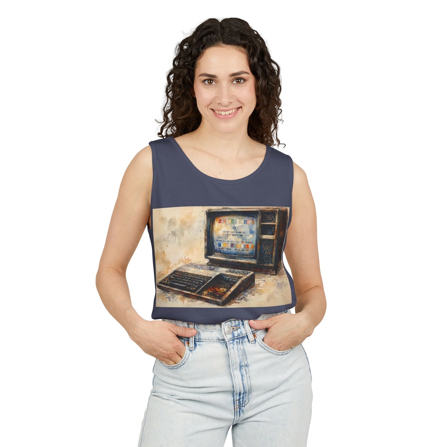 TI-99/4A Home Computer Inspired Tank Top | Oil Art Color | Unisex Retro Graphic Tee for Tech Lovers, Summer Fashion, Gift for Nerds, Festival Wear, 80s Style