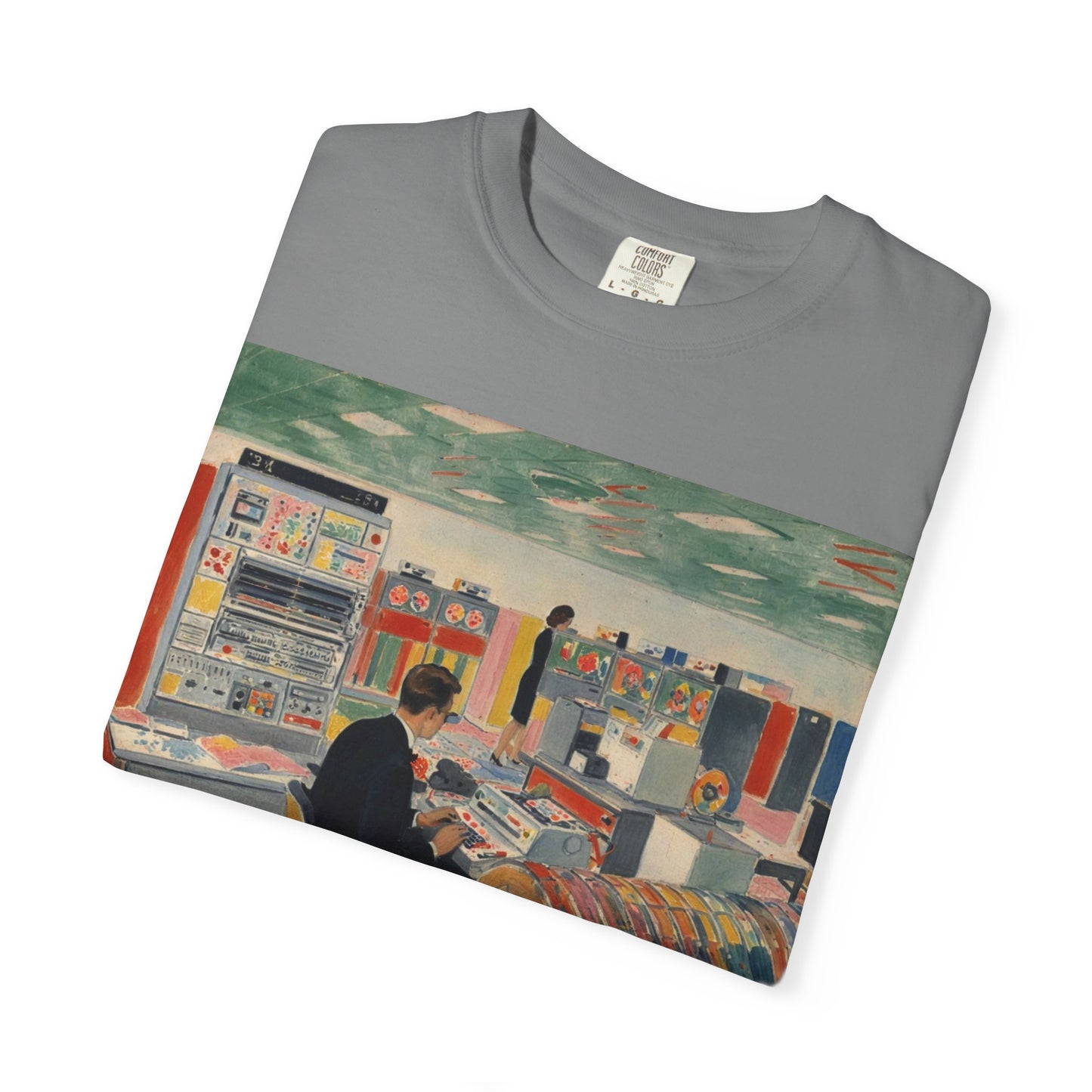 Classic Mainframe Computer T-Shirt with control panel on back - Modern Art Color