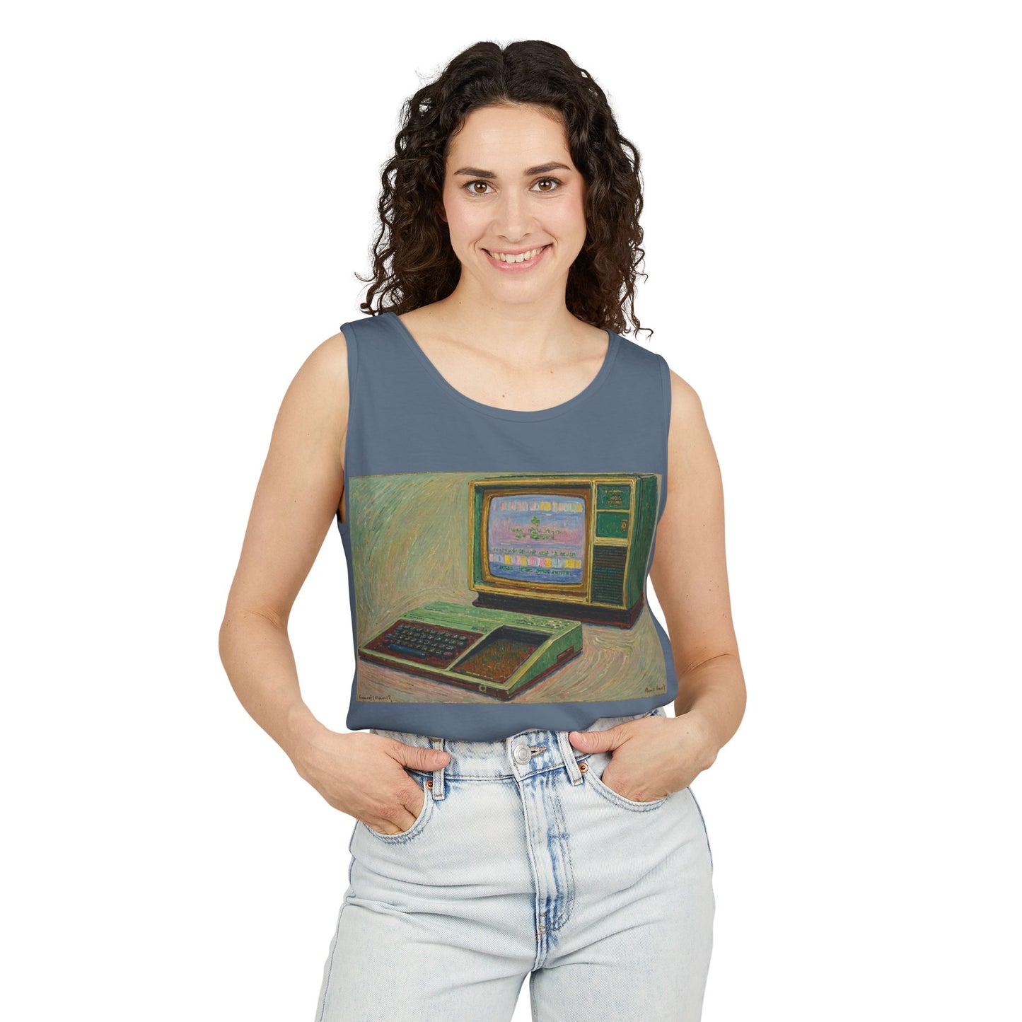 TI-99/4A Home Computer Inspired Tank Top | Oil Art 2 | Unisex Retro Graphic Tee for Tech Lovers, Summer Fashion, Gift for Nerds, Festival Wear, 80s Style