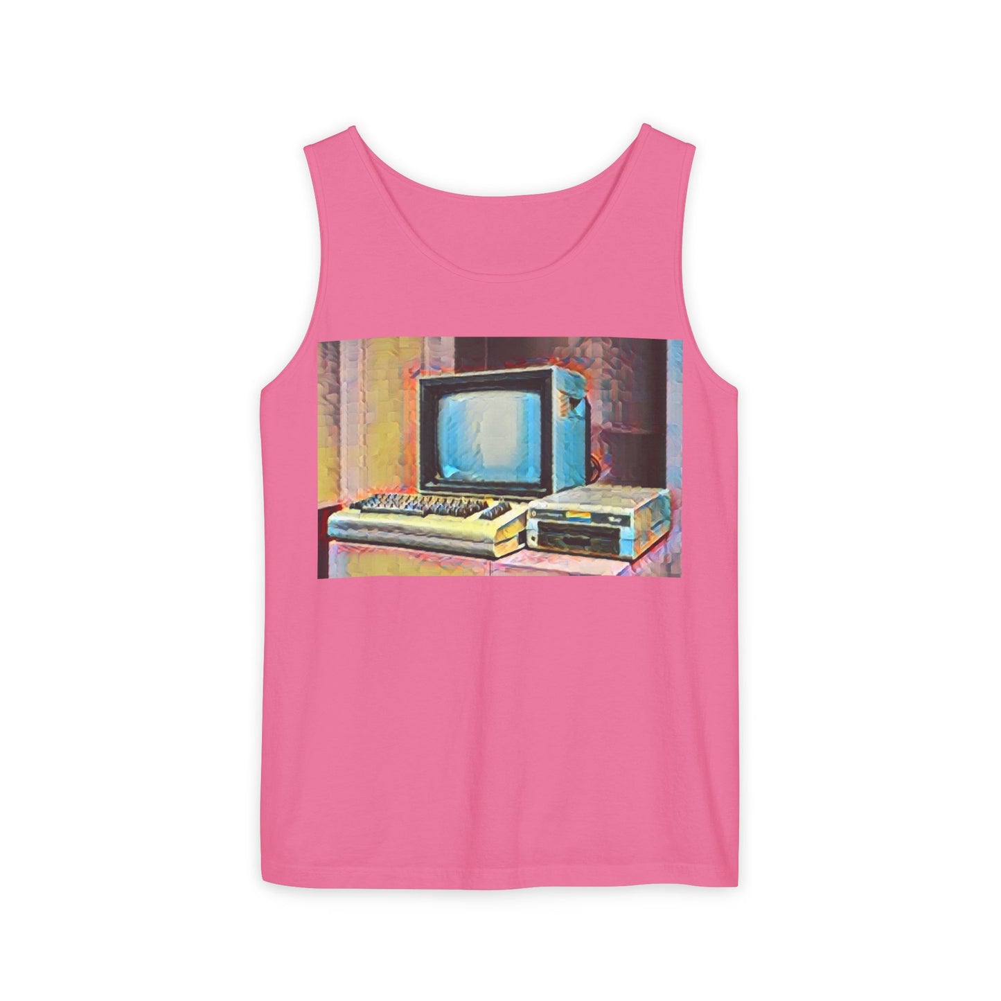 Classic 8 bit home computer inspired Tank Top | Spray Art Color | Unisex Retro Graphic Tee for Tech Lovers, Summer Fashion, Gift for Nerds, Festival Wear, 80s Style