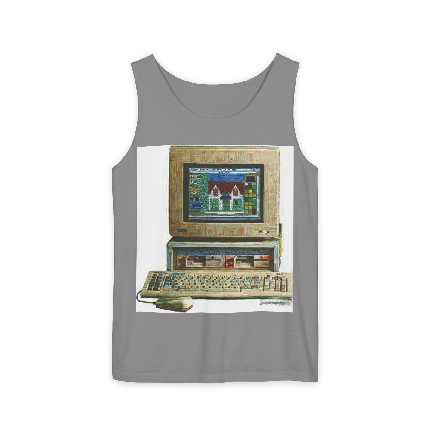 Classic business machine inspired Tank Top | Mosaic Art Color | Unisex Retro Graphic Tee for Tech Lovers, Summer Fashion, Gift for Nerds, Festival Wear, 80s Style