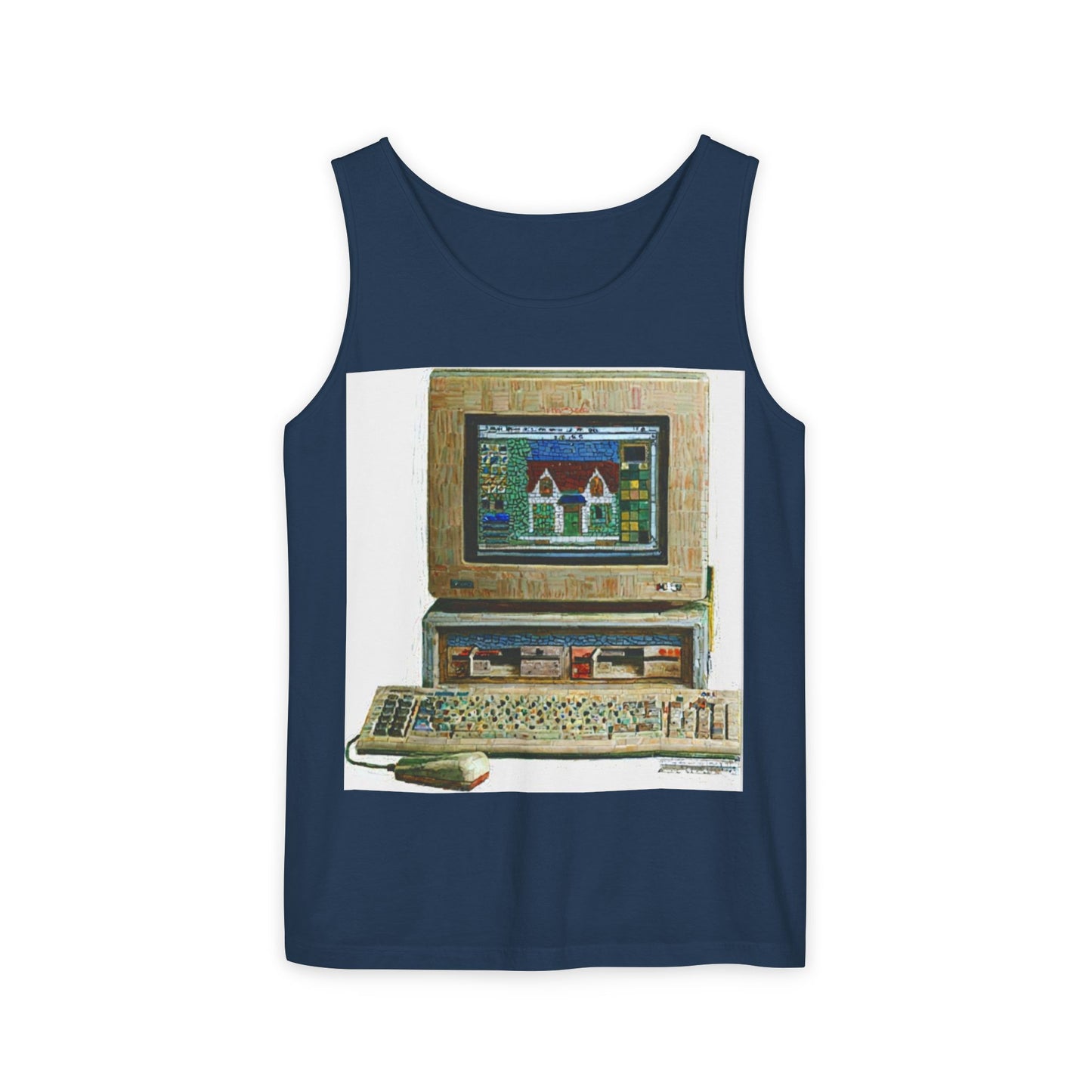Classic business machine inspired Tank Top | Mosaic Art Color | Unisex Retro Graphic Tee for Tech Lovers, Summer Fashion, Gift for Nerds, Festival Wear, 80s Style