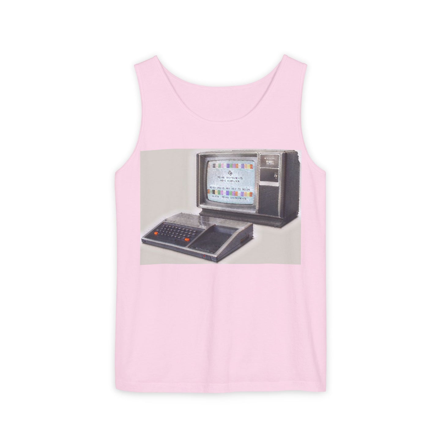 TI-99/4A Home Computer Inspired Tank Top | Matt Art Color | Unisex Retro Graphic Tee for Tech Lovers, Summer Fashion, Gift for Nerds, Festival Wear, 80s Style
