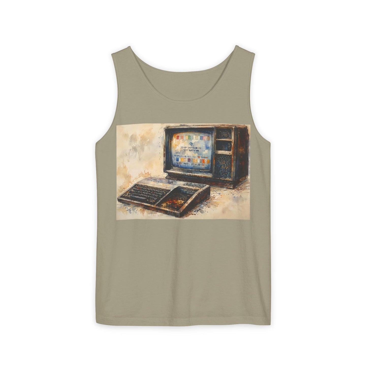 TI-99/4A Home Computer Inspired Tank Top | Oil Art Color | Unisex Retro Graphic Tee for Tech Lovers, Summer Fashion, Gift for Nerds, Festival Wear, 80s Style