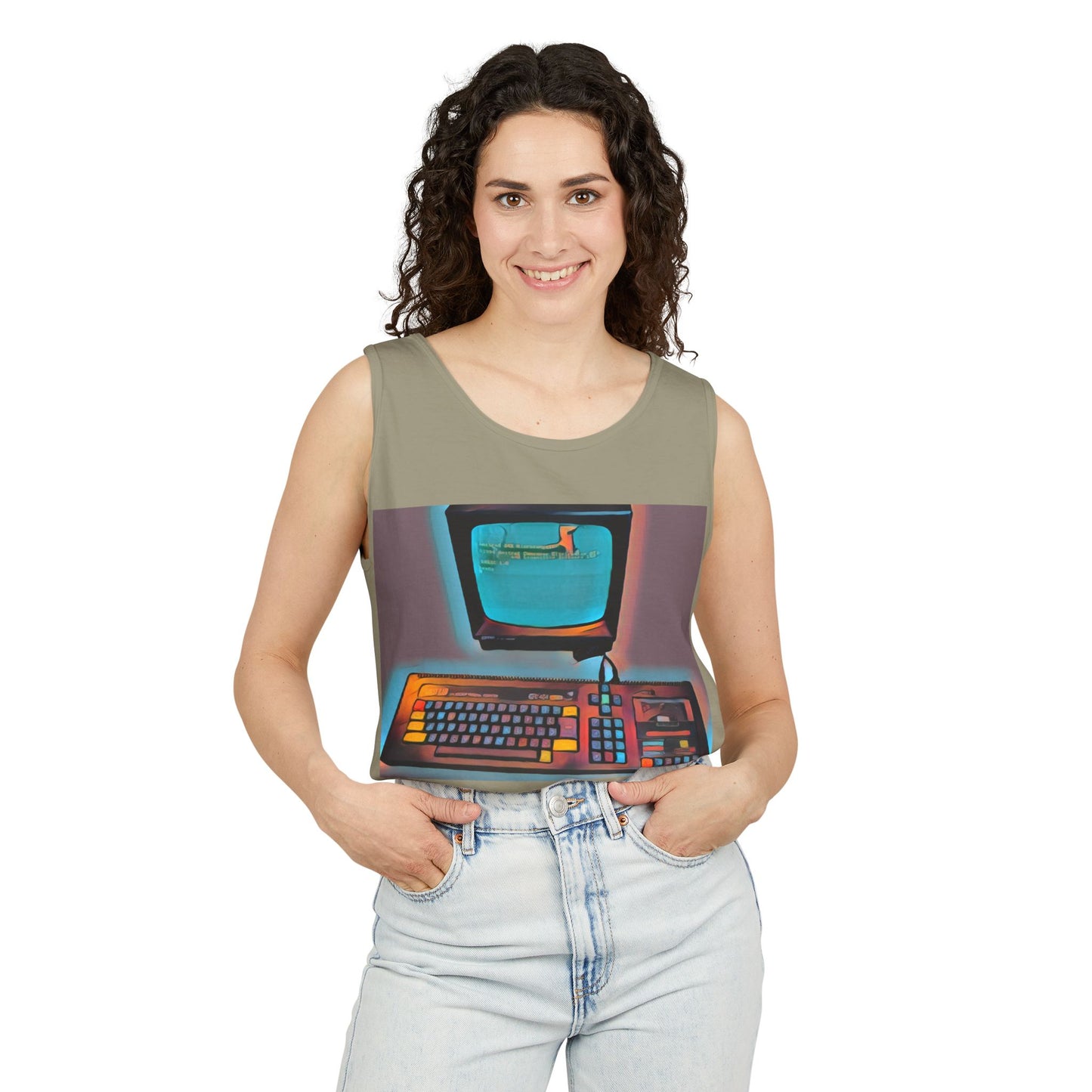 Classic 8 bit home computer inspired Tank Top | Print Art Color | Unisex Retro Graphic Tee for Tech Lovers, Summer Fashion, Gift for Nerds, Festival Wear, 80s Style