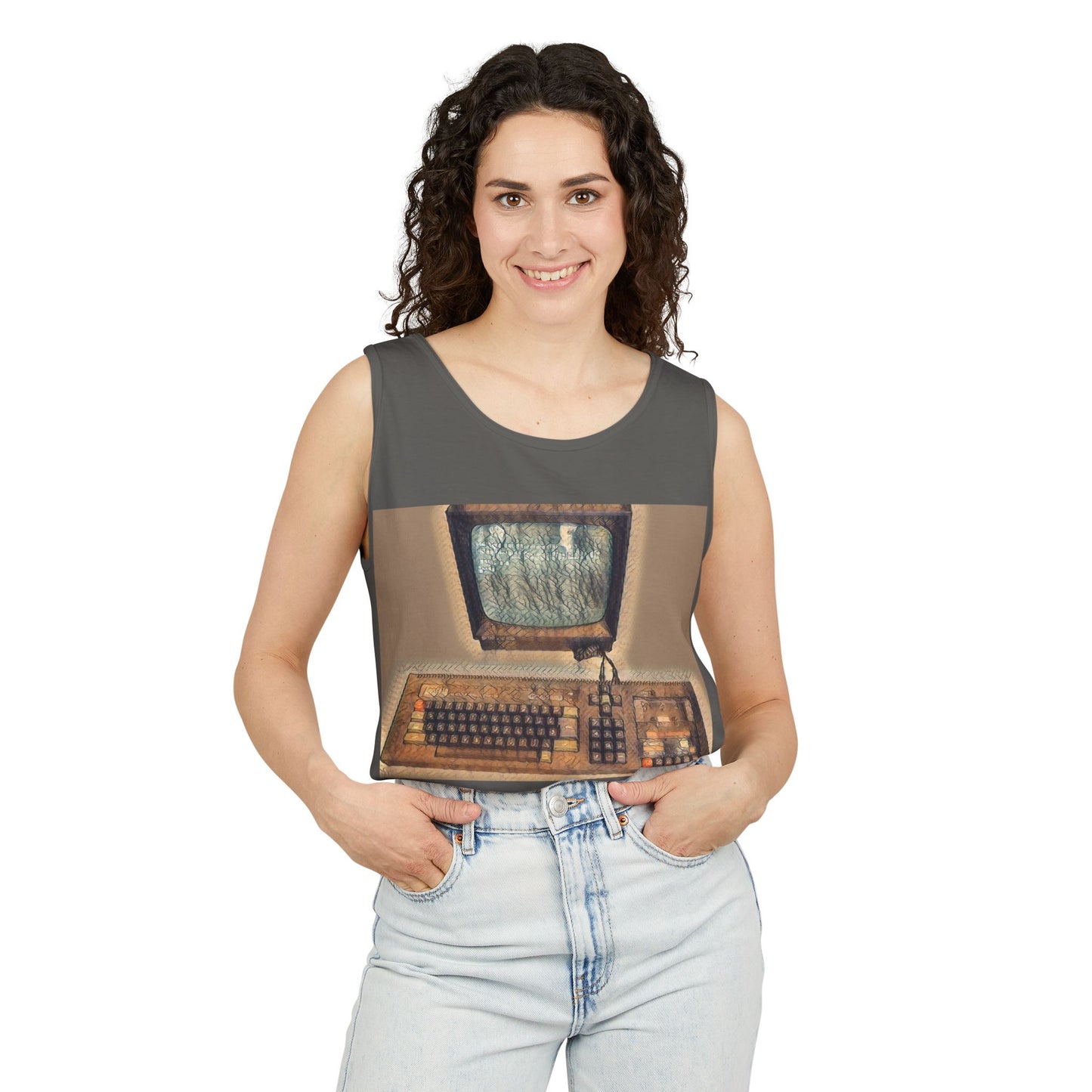 Classic 8 bit home computer inspired Tank Top | Faded Art Color | Unisex Retro Graphic Tee for Tech Lovers, Summer Fashion, Gift for Nerds, Festival Wear, 80s Style