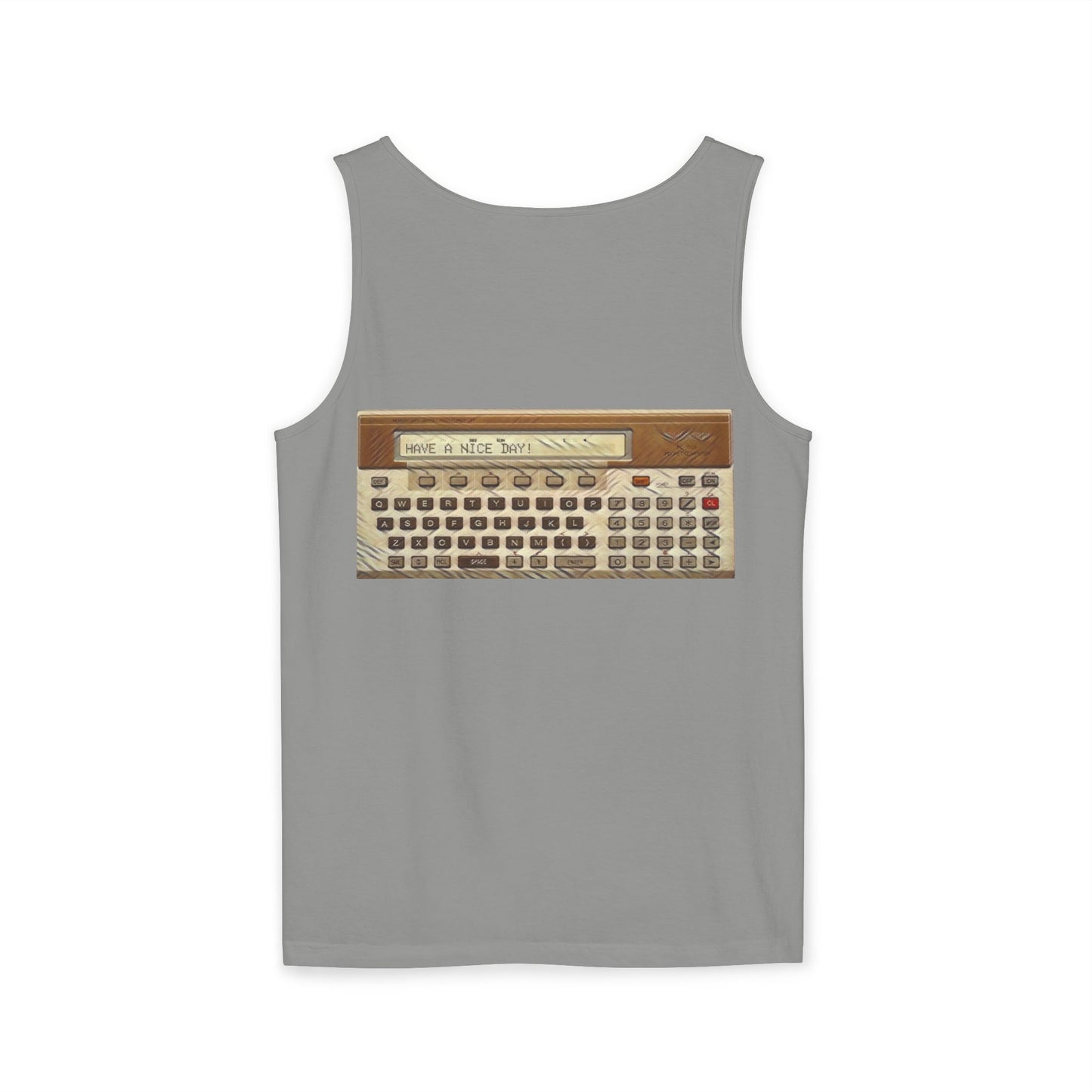 Pocket Computer Inspired Tank Top | Unisex Retro Graphic Tee for Tech Lovers, Summer Fashion, Gift for Nerds, Festival Wear, 80s Style