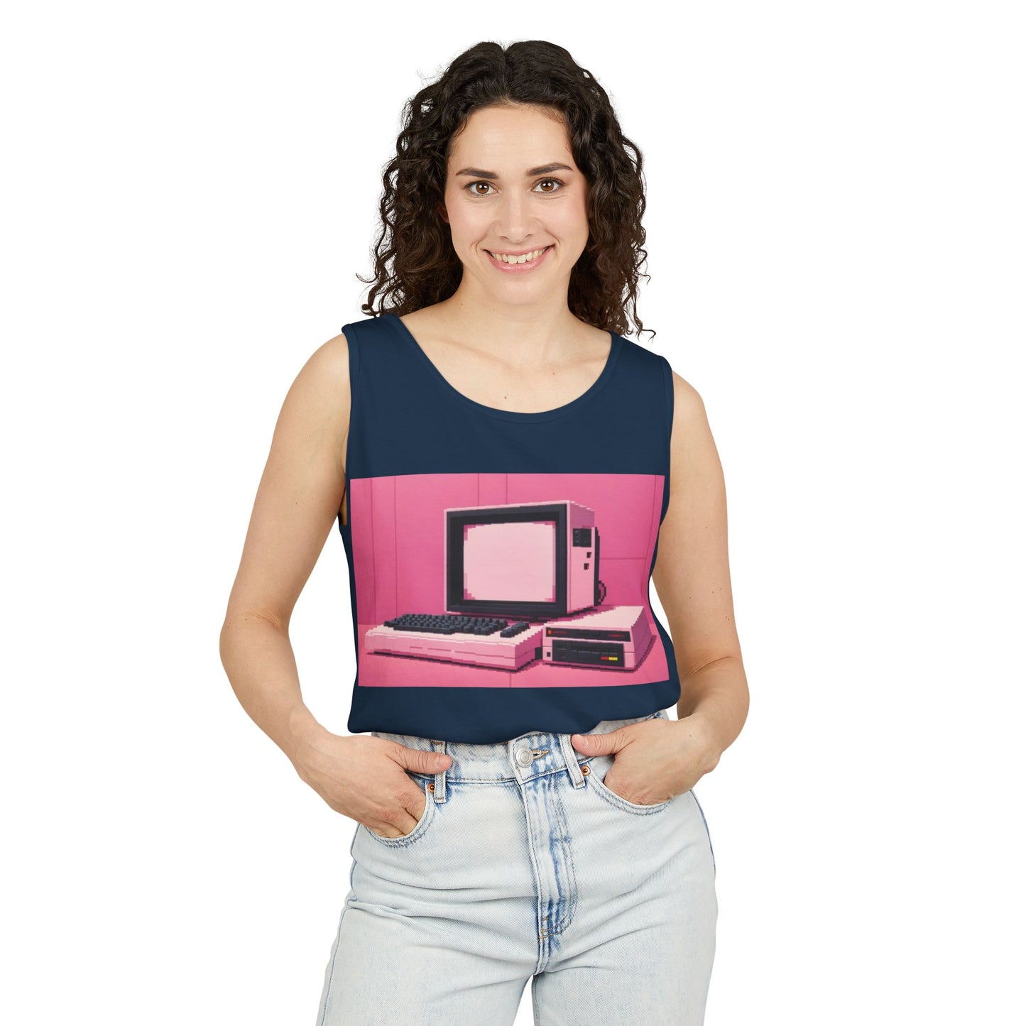 Classic 8 bit home computer inspired Tank Top | Pixel Art Color | Unisex Retro Graphic Tee for Tech Lovers, Summer Fashion, Gift for Nerds, Festival Wear, 80s Style