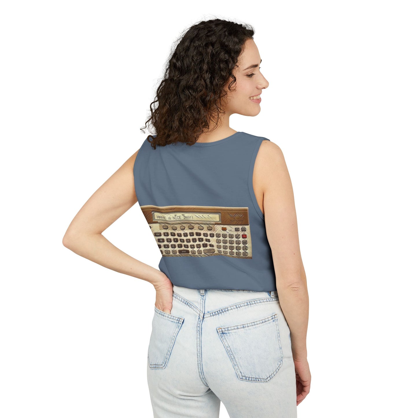 Pocket Computer Inspired Tank Top | Unisex Retro Graphic Tee for Tech Lovers, Summer Fashion, Gift for Nerds, Festival Wear, 80s Style