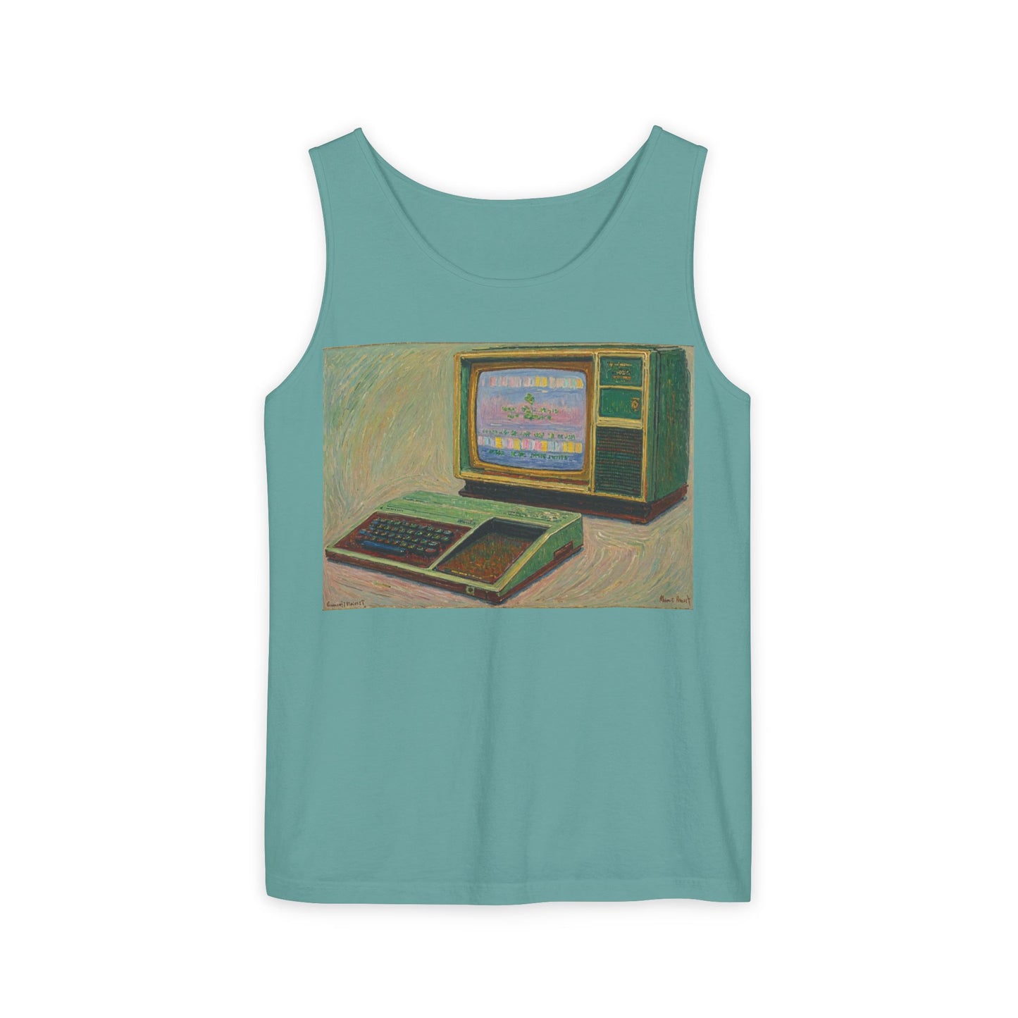 TI-99/4A Home Computer Inspired Tank Top | Oil Art 2 | Unisex Retro Graphic Tee for Tech Lovers, Summer Fashion, Gift for Nerds, Festival Wear, 80s Style