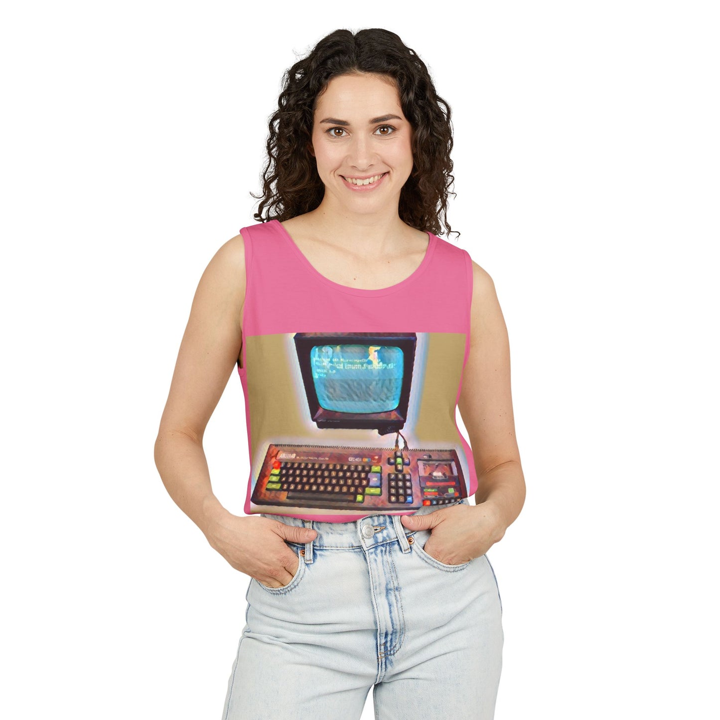 Classic 8 bit home computer inspired Tank Top | Color Print Art | Unisex Retro Graphic Tee for Tech Lovers, Summer Fashion, Gift for Nerds, Festival Wear, 80s Style