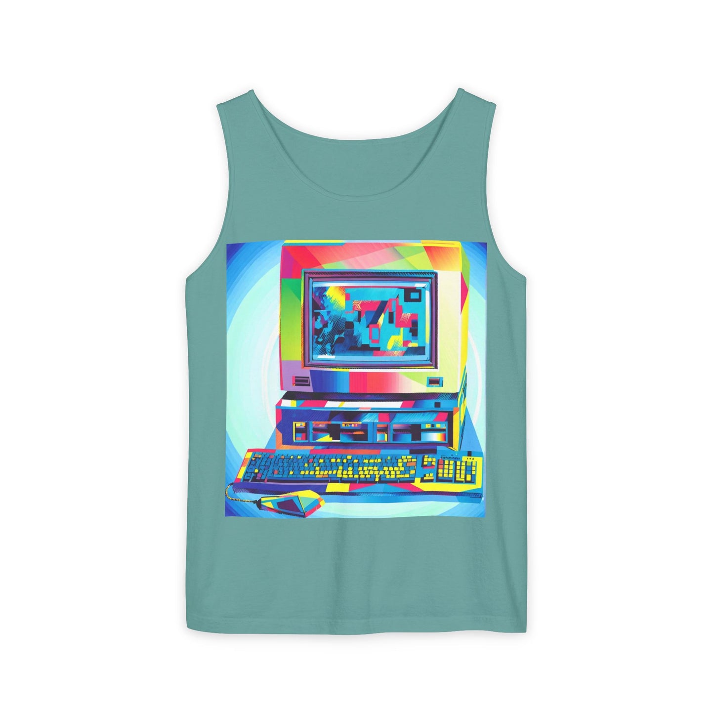 Classic business machine inspired Tank Top | Multi-Color Art | Unisex Retro Graphic Tee for Tech Lovers, Summer Fashion, Gift for Nerds, Festival Wear, 80s Style
