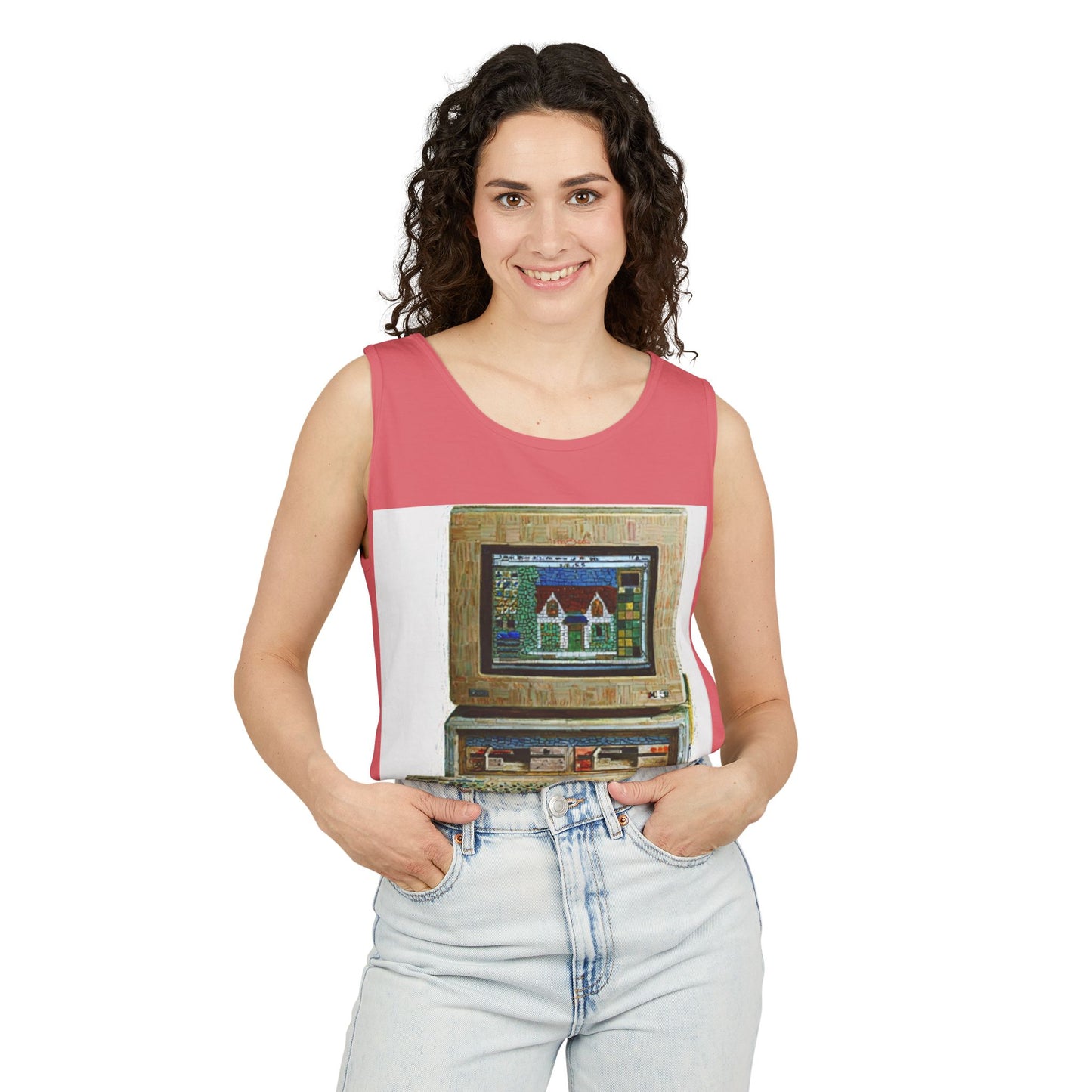 Classic business machine inspired Tank Top | Mosaic Art Color | Unisex Retro Graphic Tee for Tech Lovers, Summer Fashion, Gift for Nerds, Festival Wear, 80s Style
