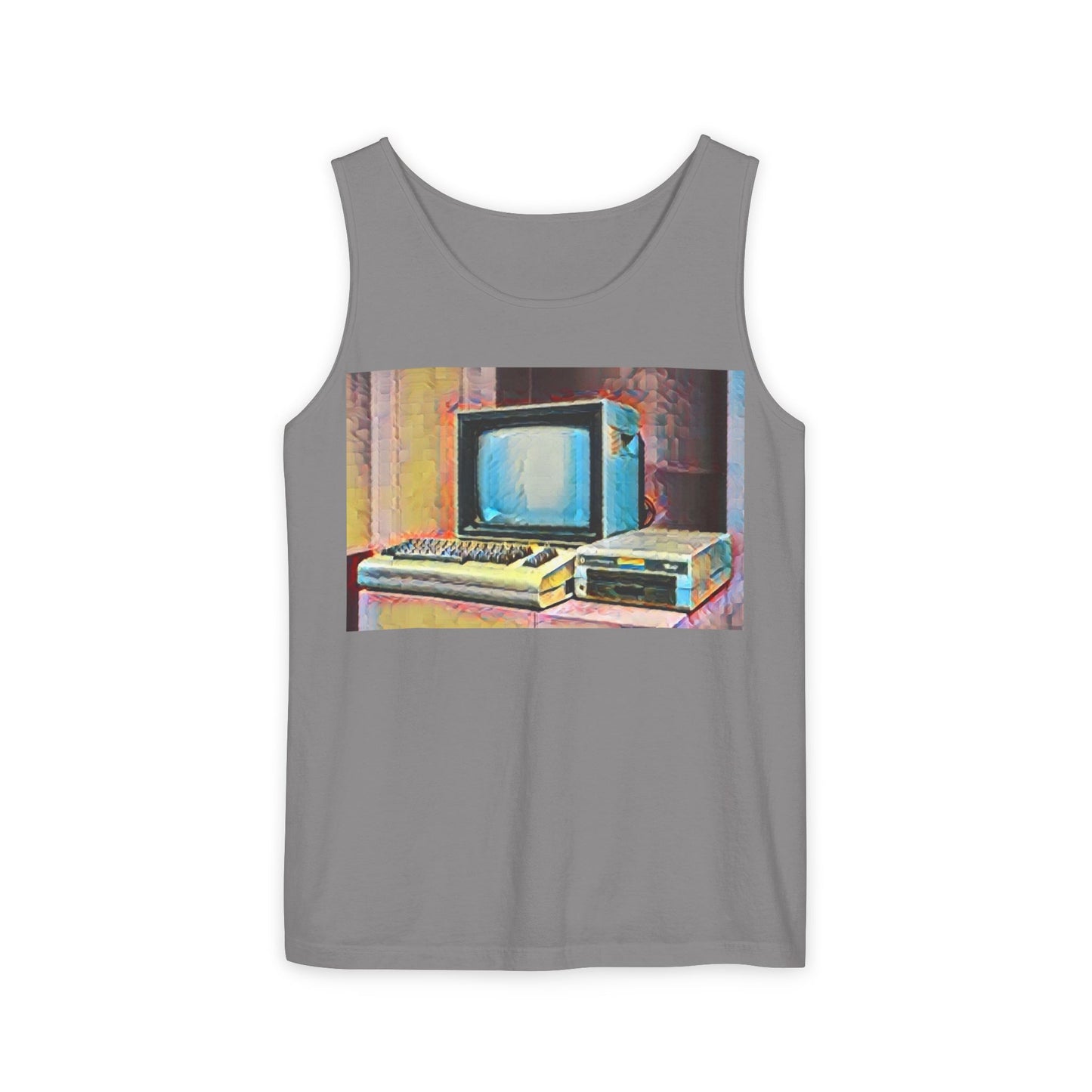 Classic 8 bit home computer inspired Tank Top | Spray Art Color | Unisex Retro Graphic Tee for Tech Lovers, Summer Fashion, Gift for Nerds, Festival Wear, 80s Style