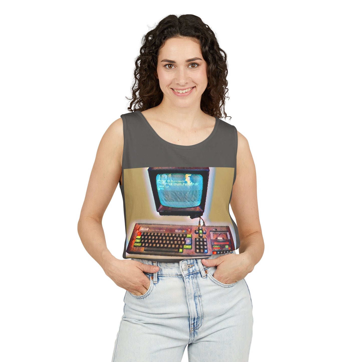 Classic 8 bit home computer inspired Tank Top | Color Print Art | Unisex Retro Graphic Tee for Tech Lovers, Summer Fashion, Gift for Nerds, Festival Wear, 80s Style