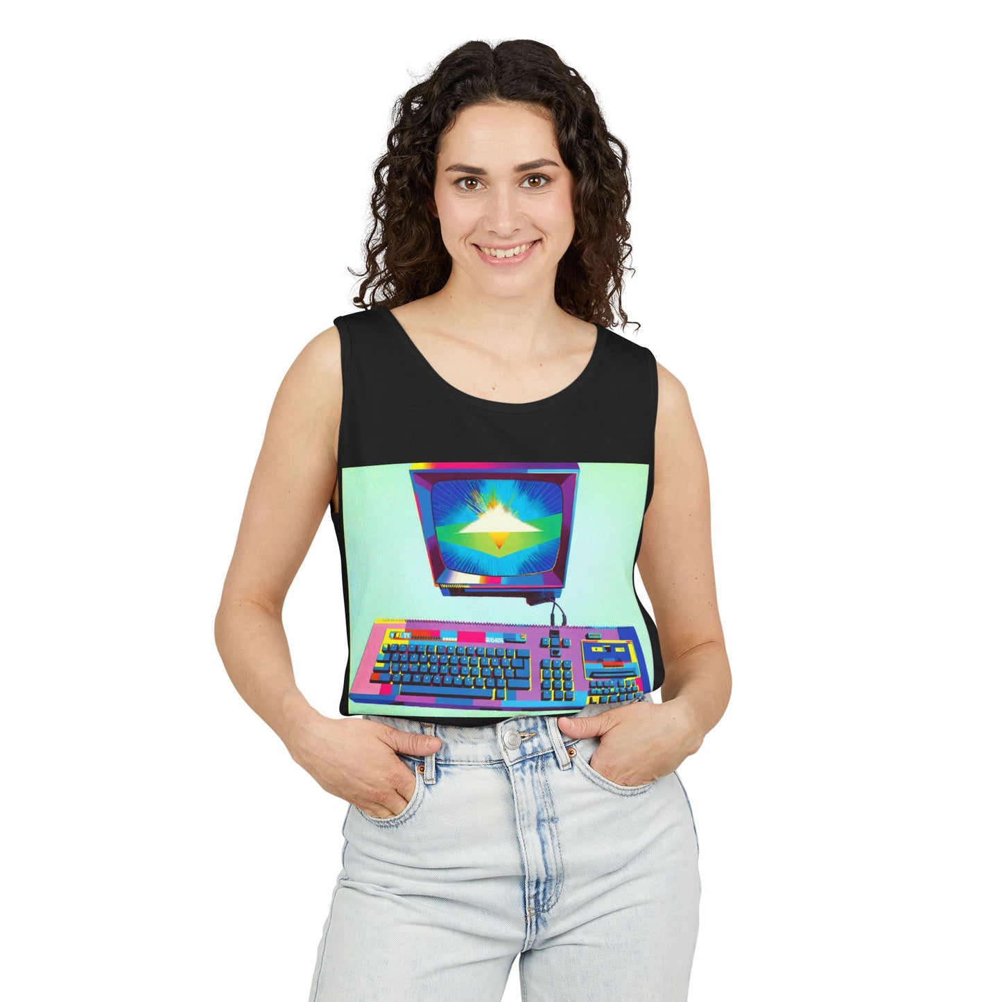 Classic 8 bit home computer inspired Tank Top | Multi-Color Art | Unisex Retro Graphic Tee for Tech Lovers, Summer Fashion, Gift for Nerds, Festival Wear, 80s Style