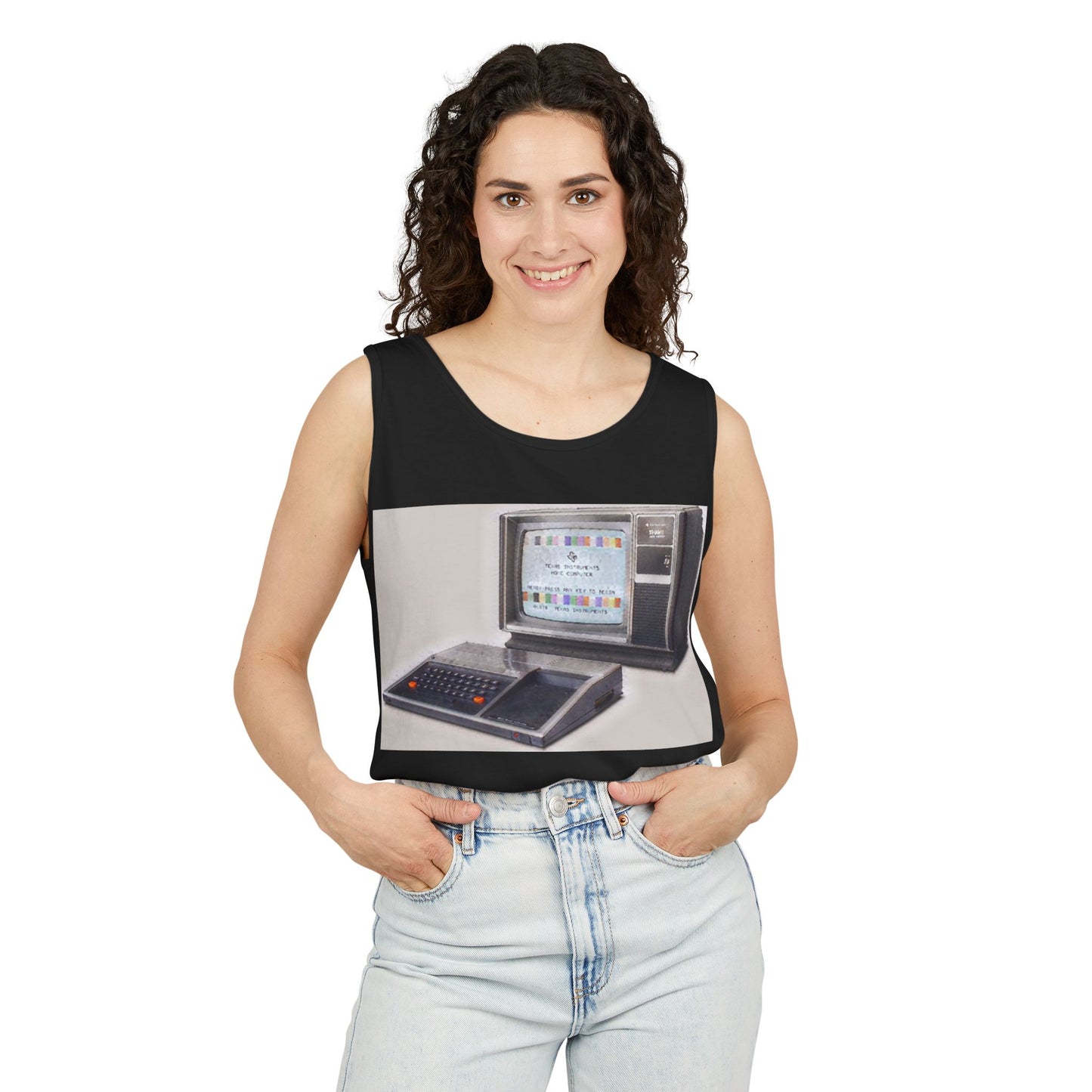 TI-99/4A Home Computer Inspired Tank Top | Matt Art Color | Unisex Retro Graphic Tee for Tech Lovers, Summer Fashion, Gift for Nerds, Festival Wear, 80s Style