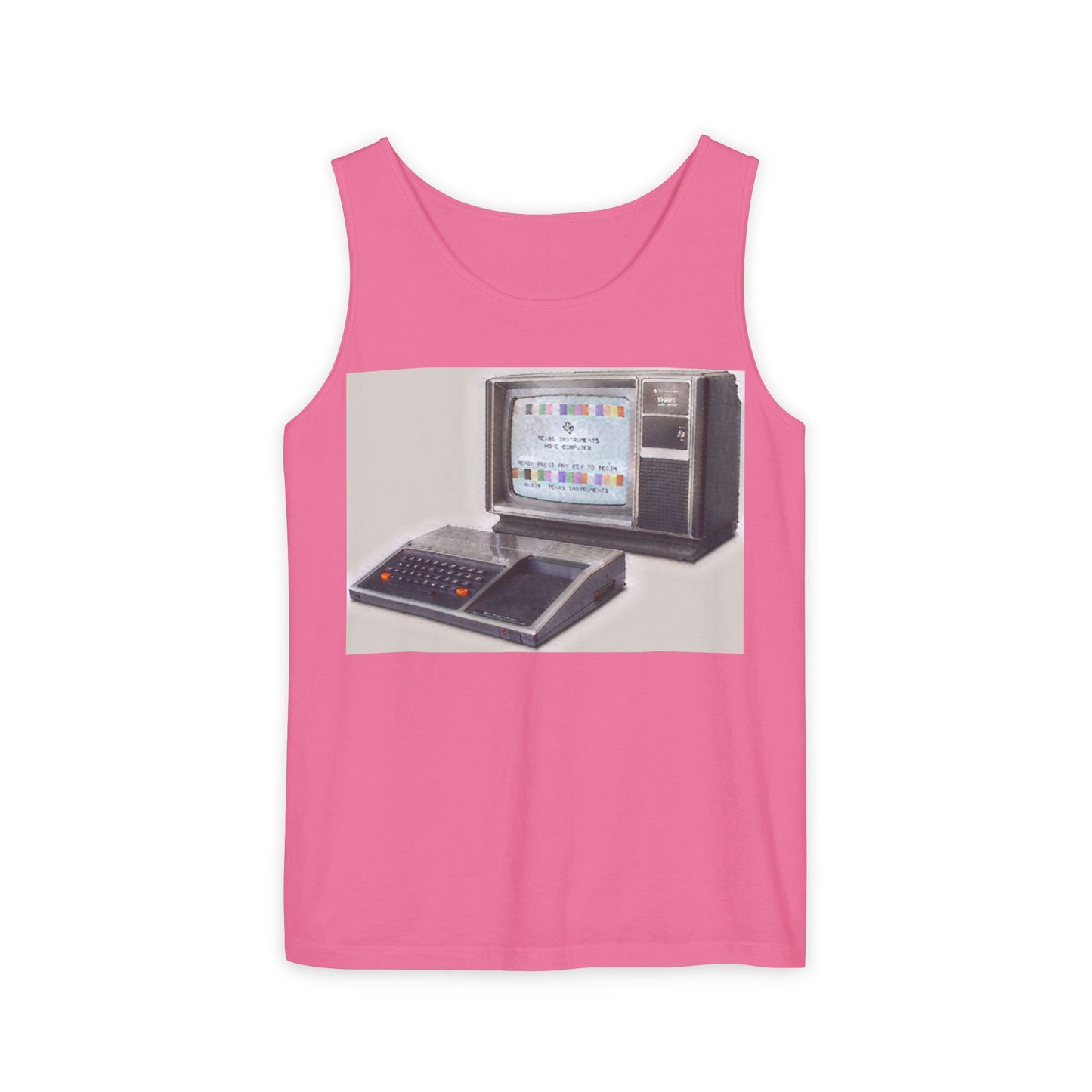 TI-99/4A Home Computer Inspired Tank Top | Matt Art Color | Unisex Retro Graphic Tee for Tech Lovers, Summer Fashion, Gift for Nerds, Festival Wear, 80s Style