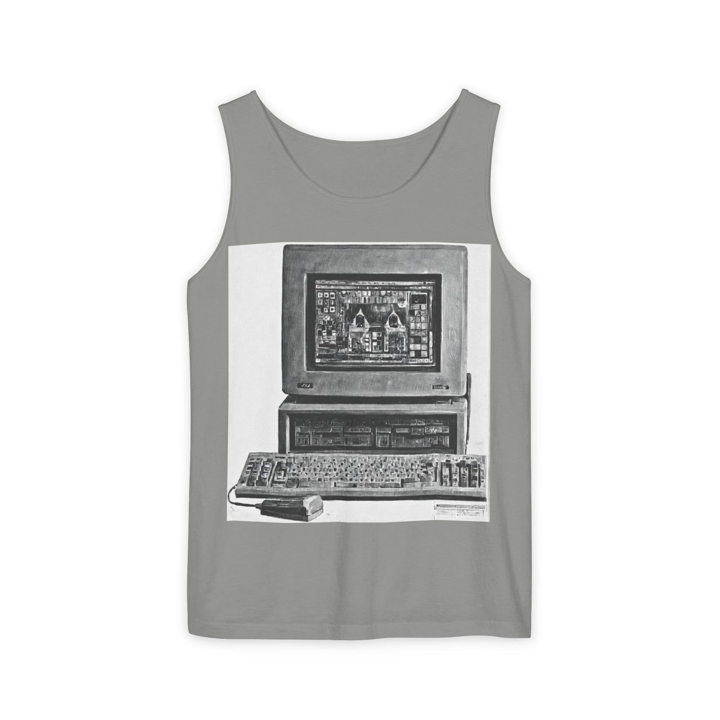 Classic business machine inspired Tank Top | Monochrome Art | Unisex Retro Graphic Tee for Tech Lovers, Summer Fashion, Gift for Nerds, Festival Wear, 80s Style